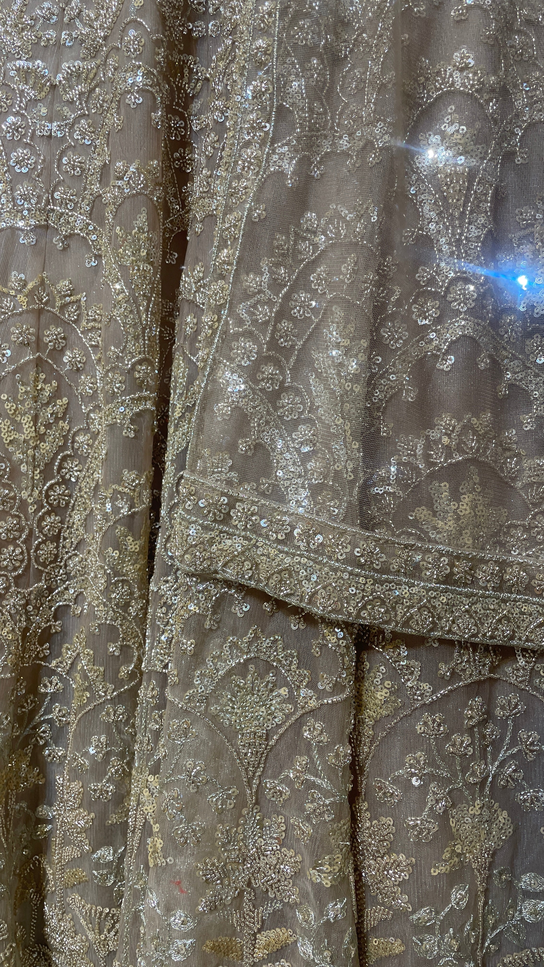 Peach net lehenga with sequins & bead embellishments - Image 3