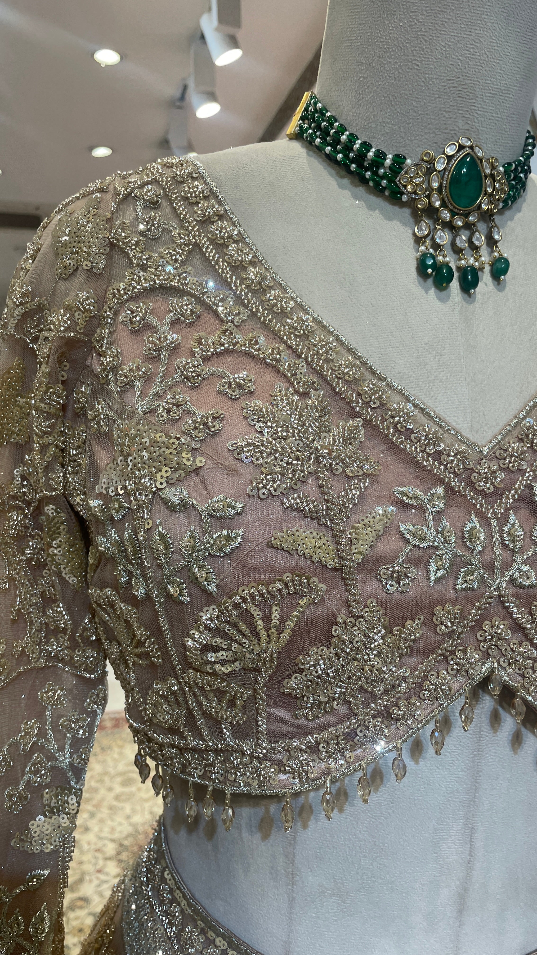 Peach net lehenga with sequins & bead embellishments - Image 4