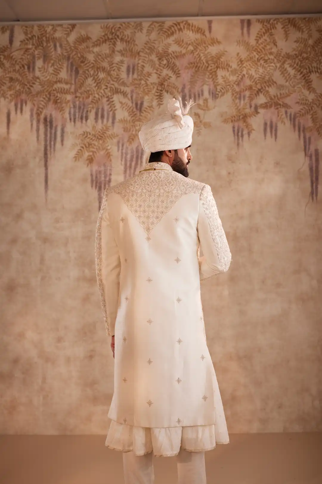 Ivory Sherwani suit with beads and zari work - Image 6