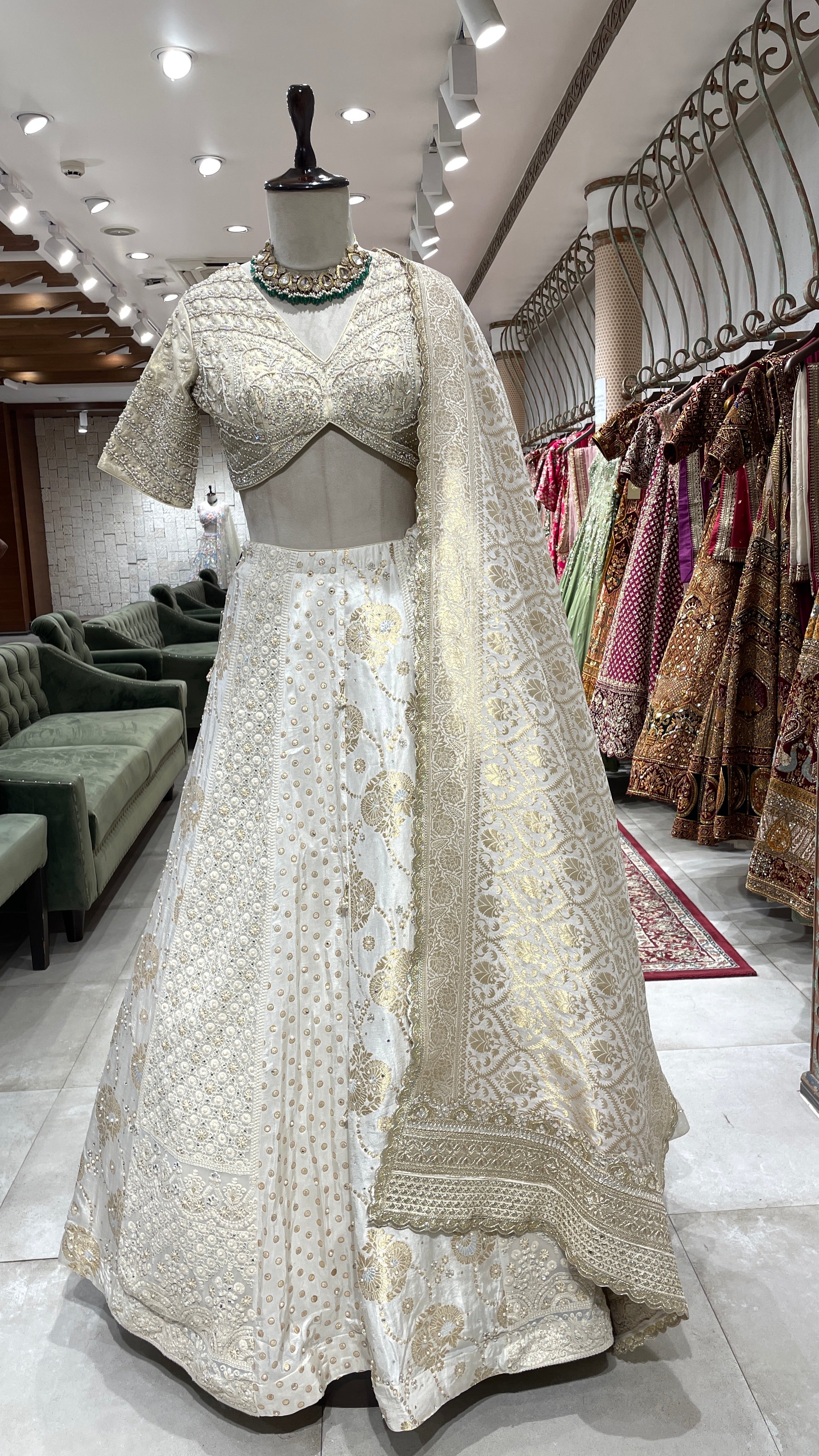 Ivory silk lehenga with embellished blouse