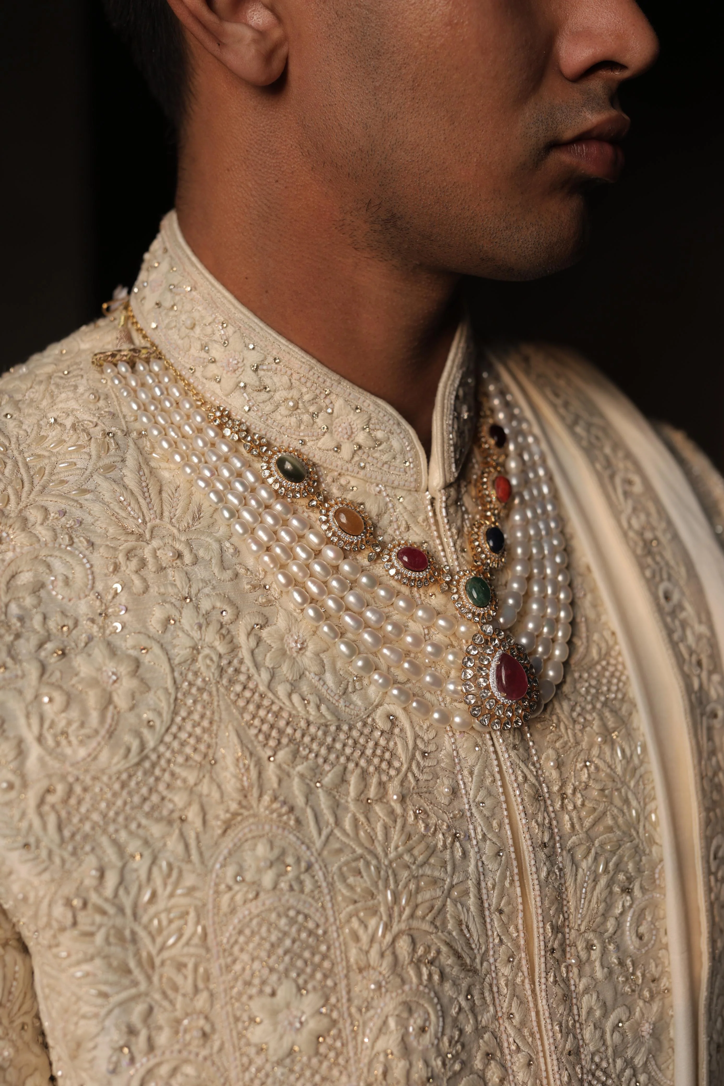 Ivory silk sherwani with intricate embroidery - Image 3