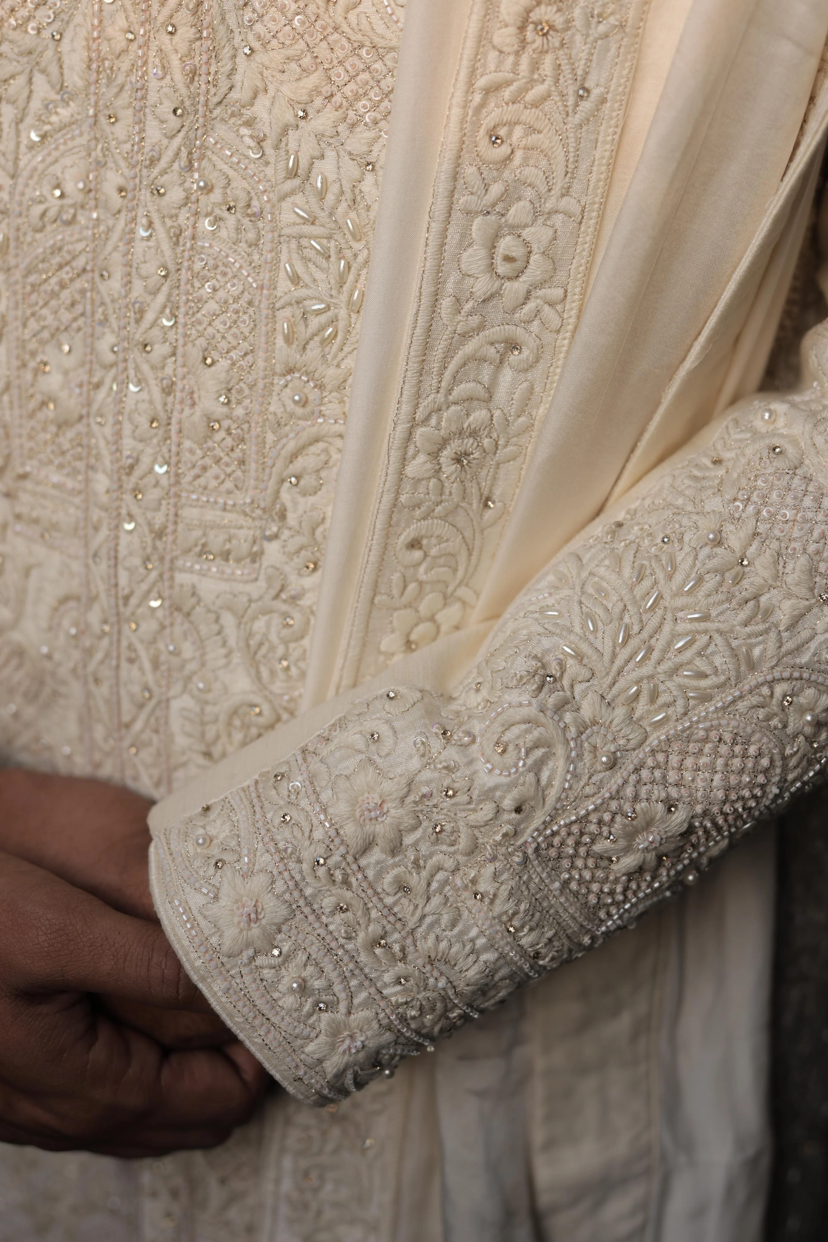 Ivory silk sherwani with intricate embroidery - Image 6