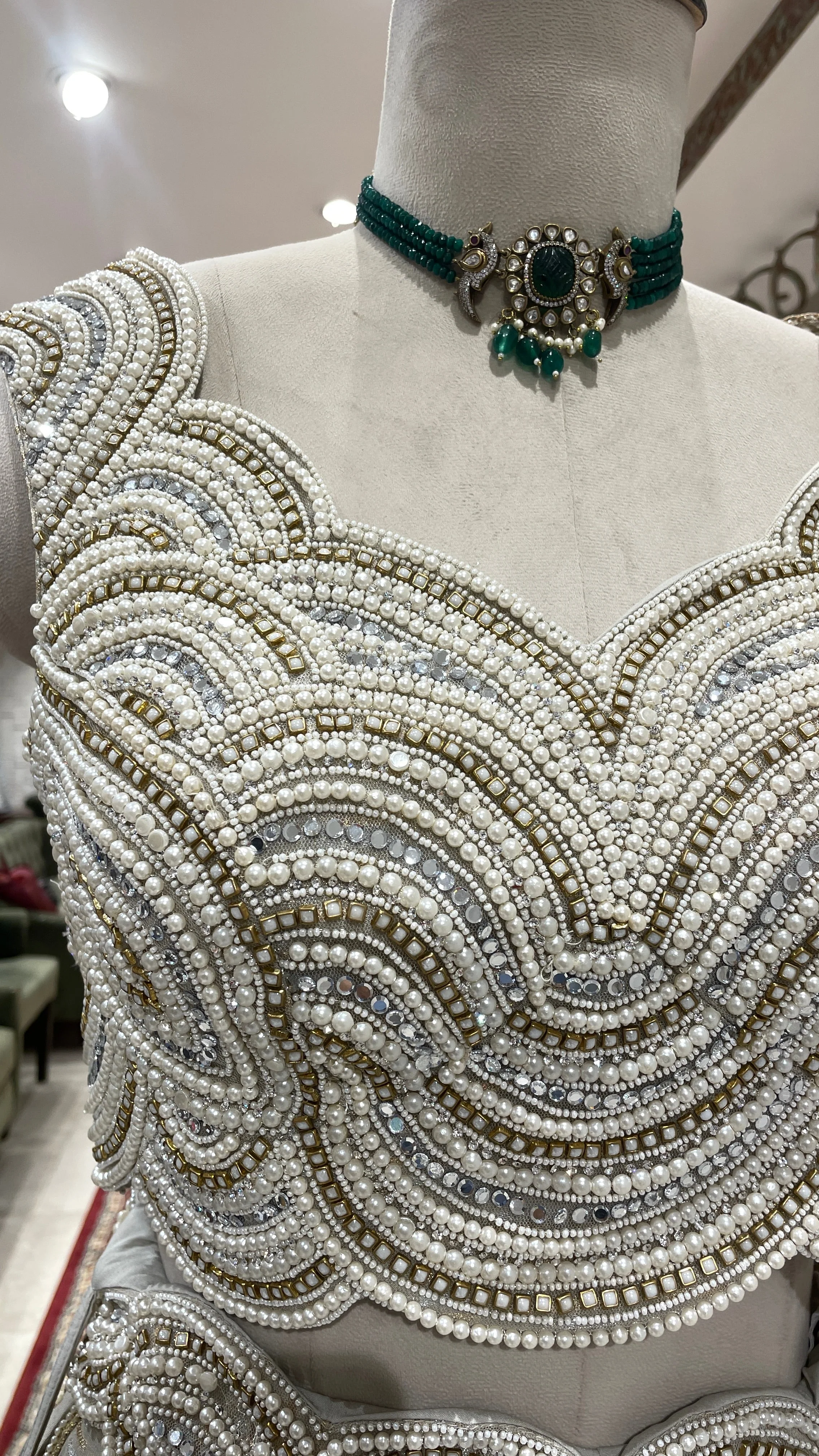 Ivory tissue lehenga with heavy embellished blouse - Image 2