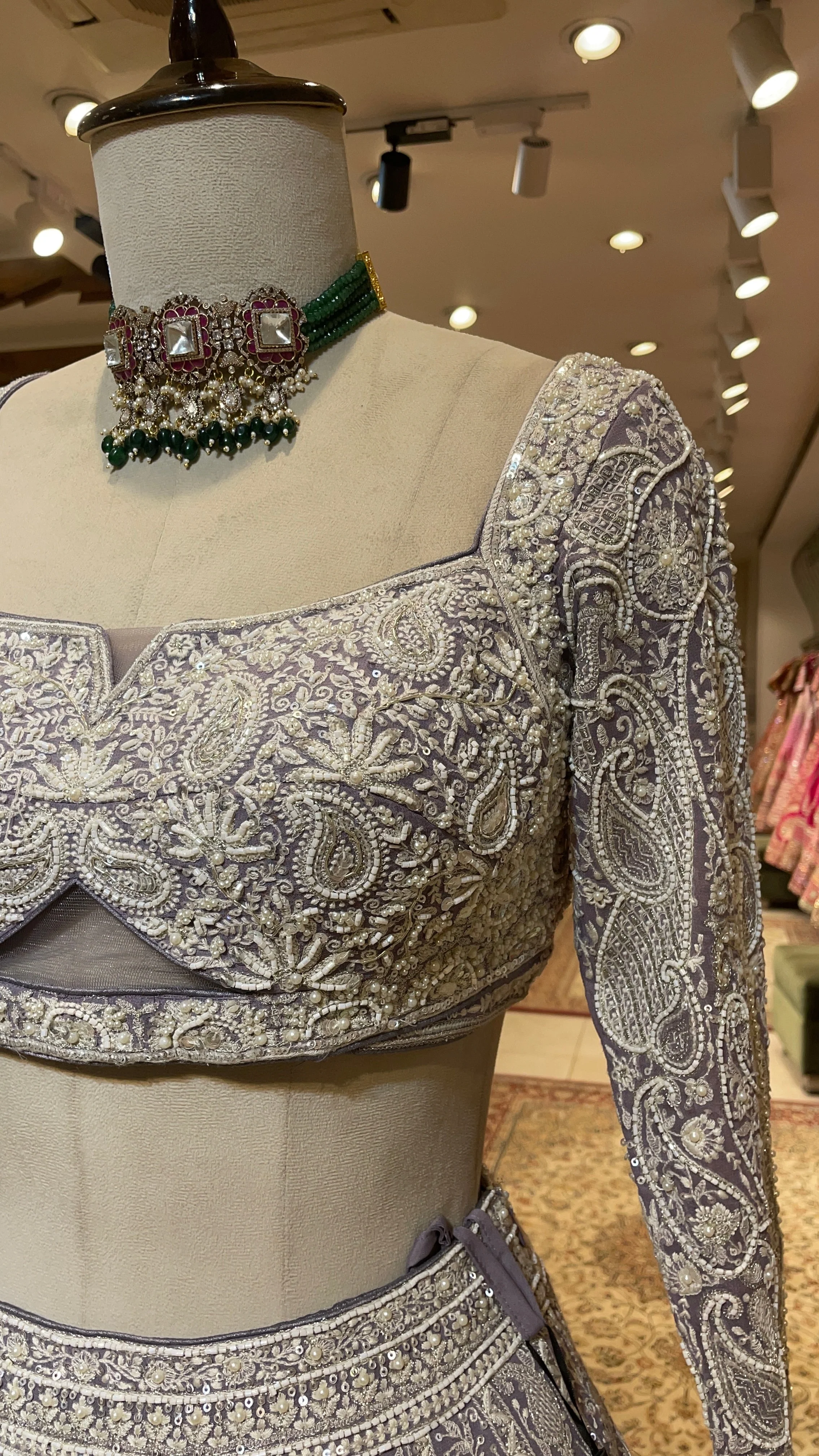 Lavender Georgette chikankari lehenga with paisley buti - Image 2