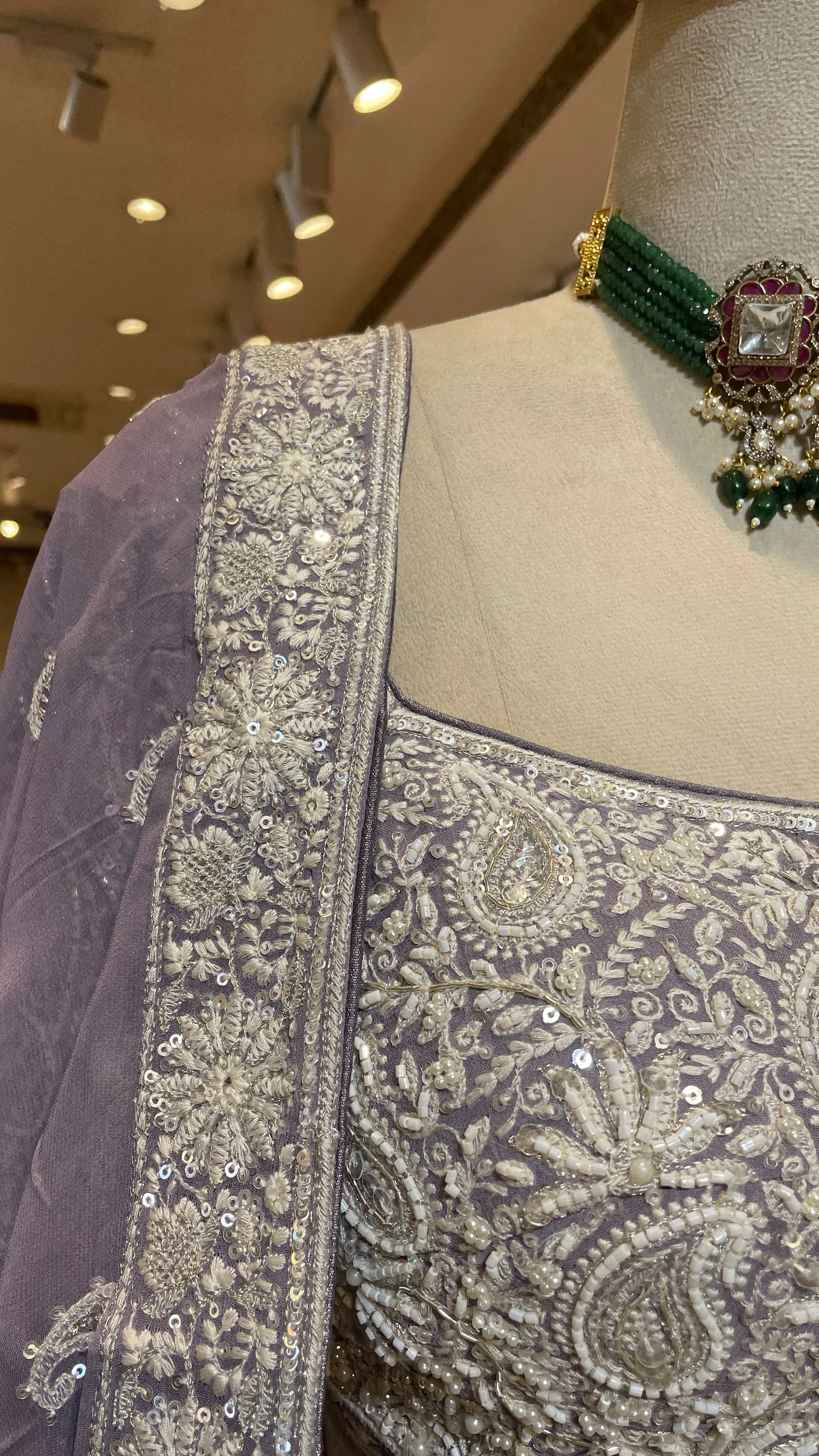 Lavender Georgette chikankari lehenga with paisley buti - Image 3