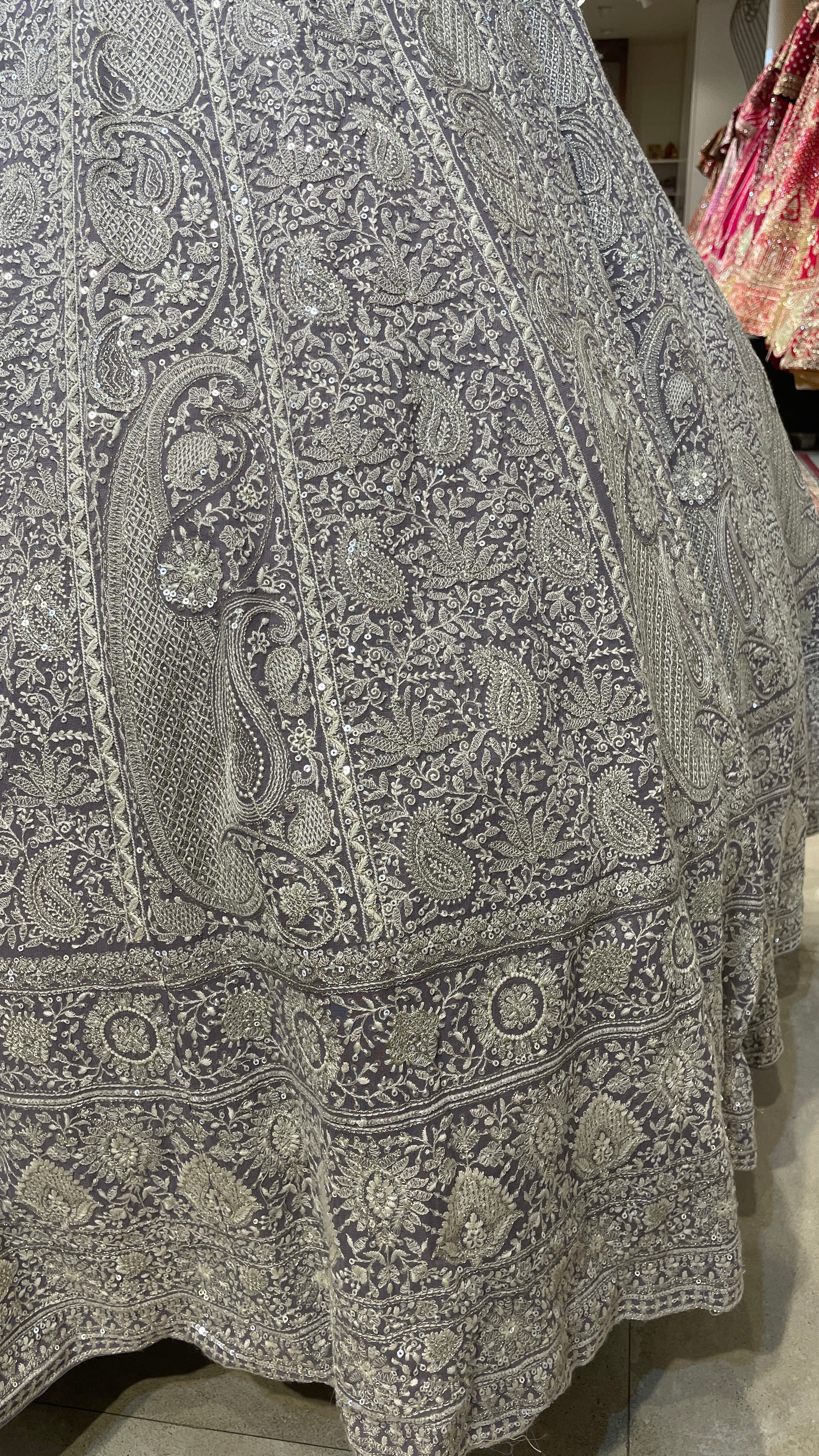 Lavender Georgette chikankari lehenga with paisley buti - Image 4