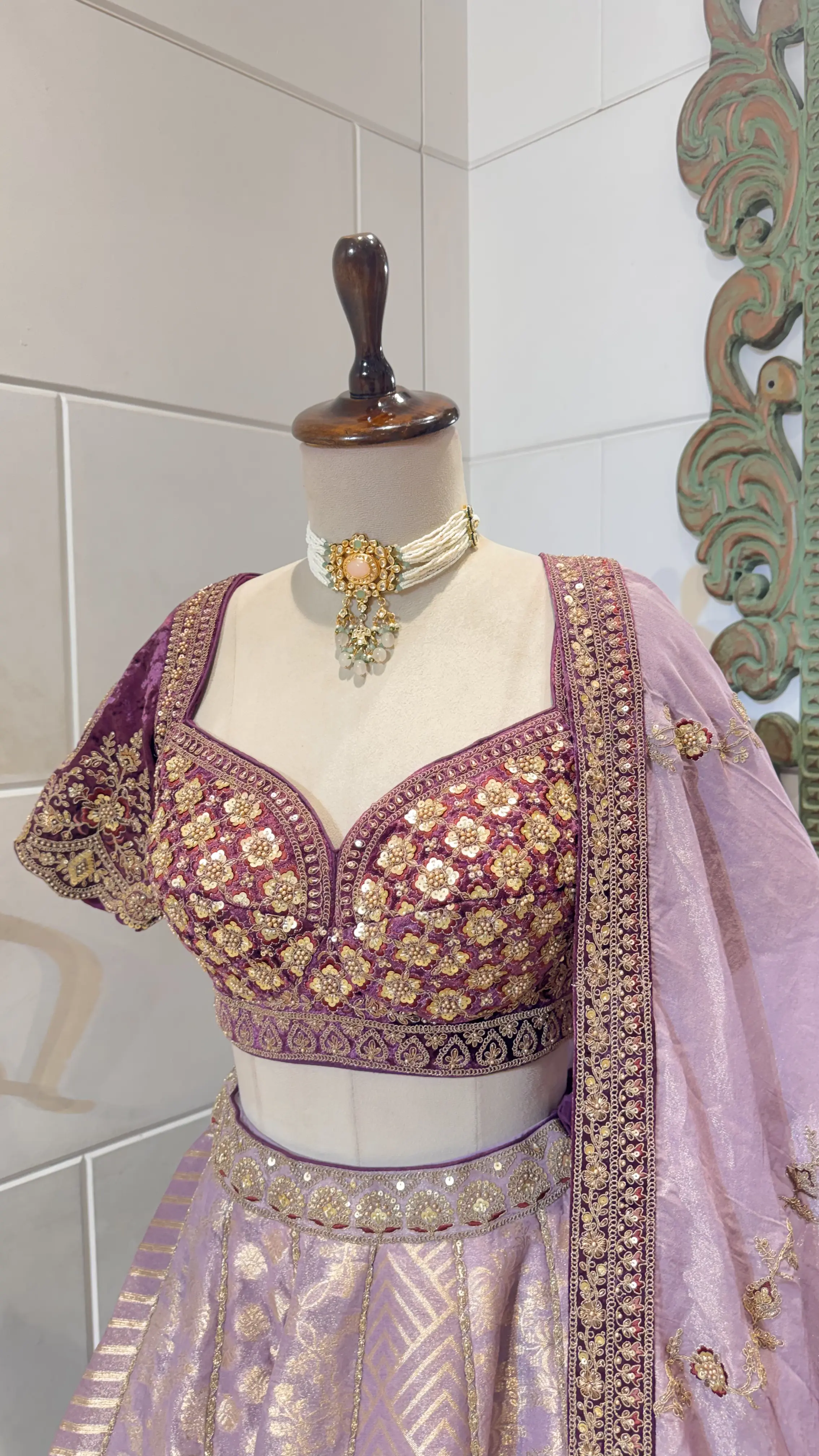 Lavender lehenga with gold embroidery - Image 2