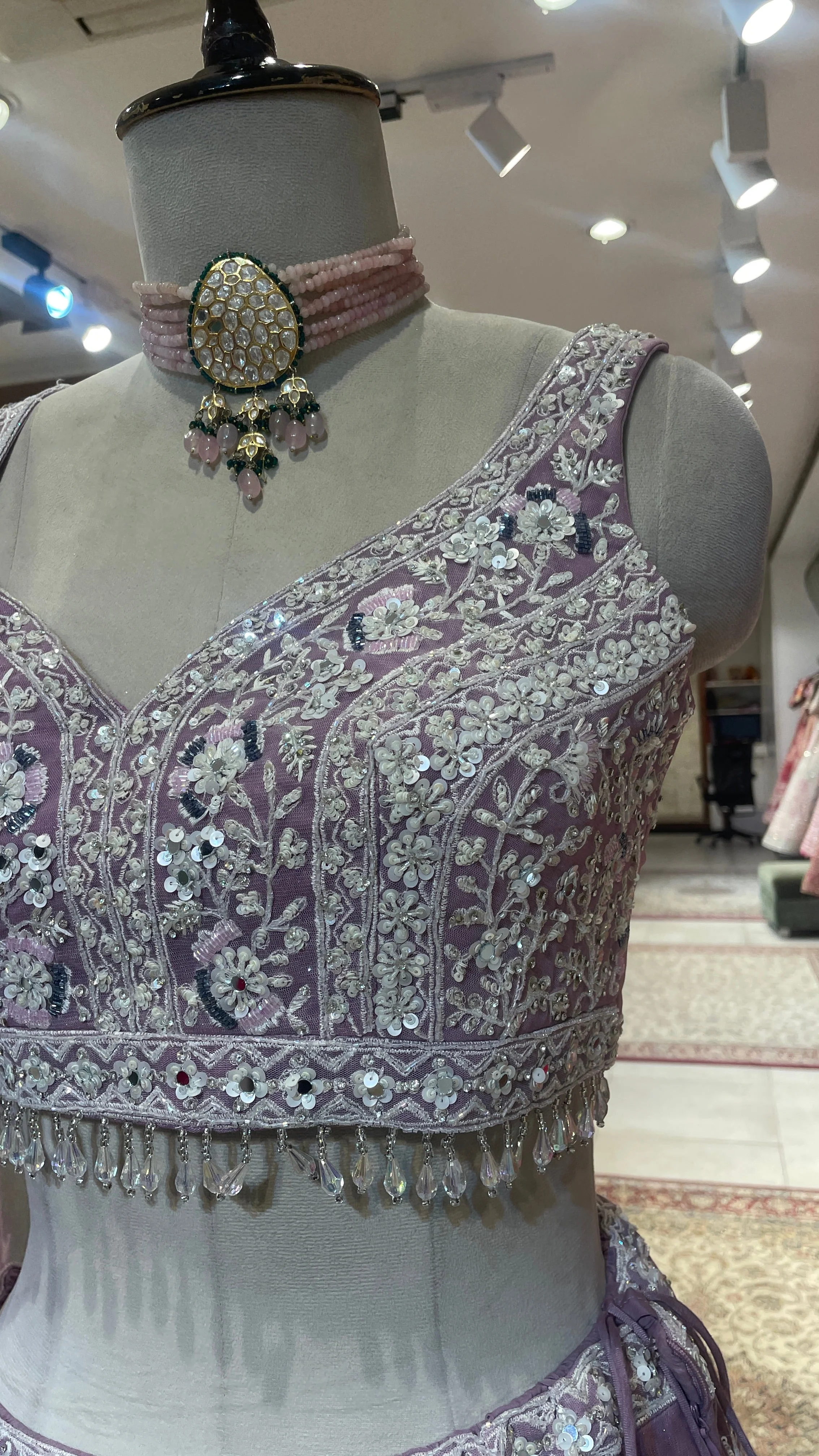 Lavender net lehenga with sequins cutdana and threadwork - Image 2