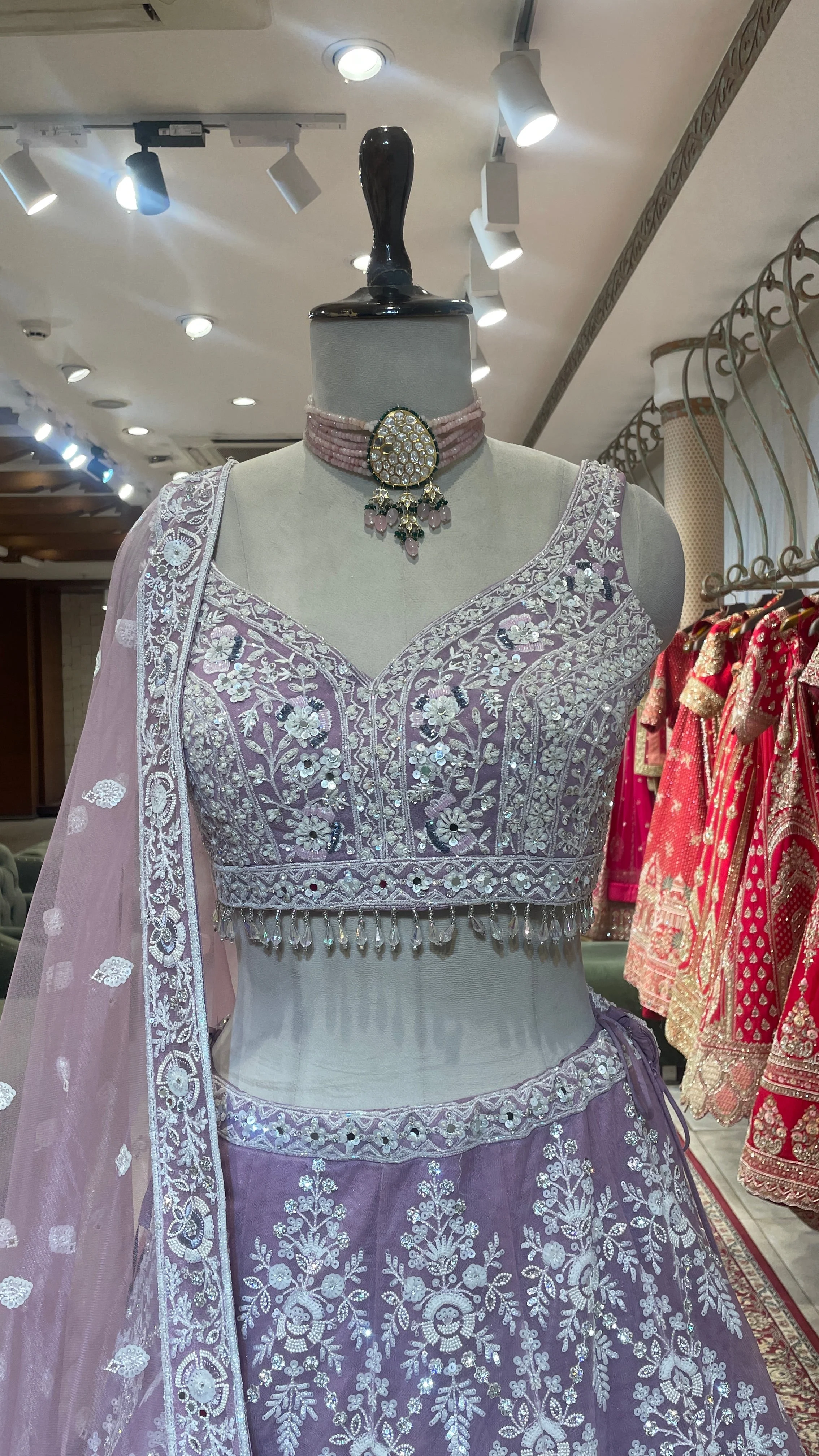 Lavender net lehenga with sequins cutdana and threadwork - Image 3