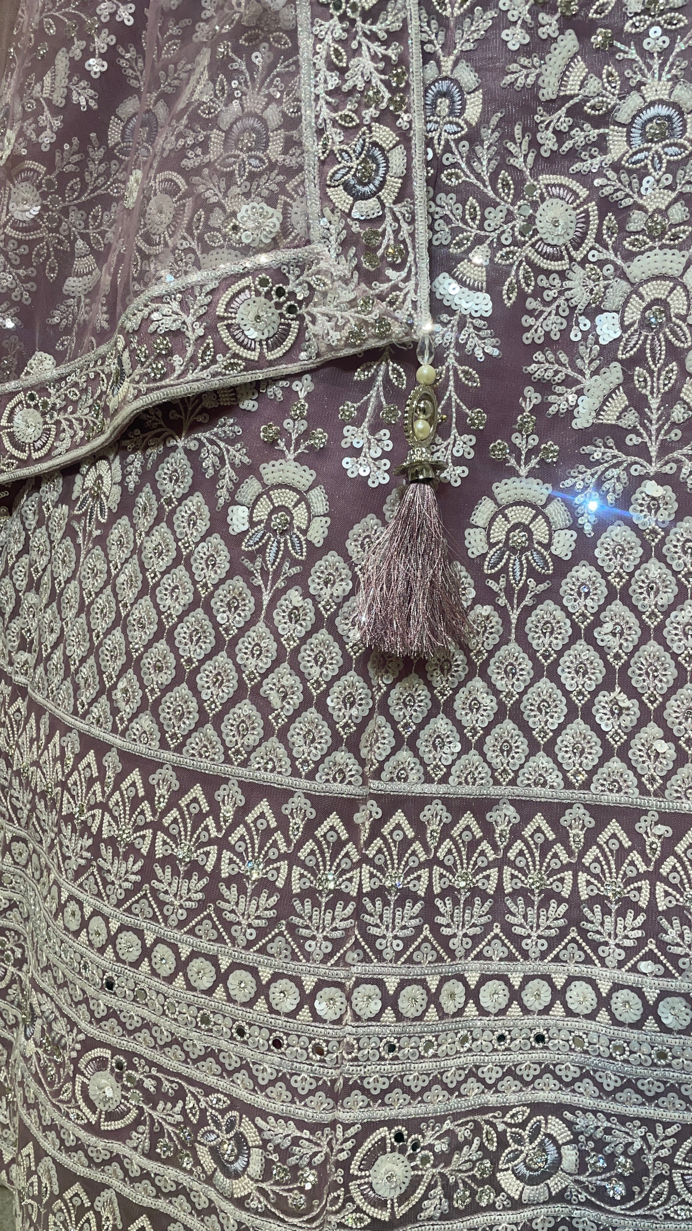 Lavender net lehenga with sequins cutdana and threadwork - Image 4
