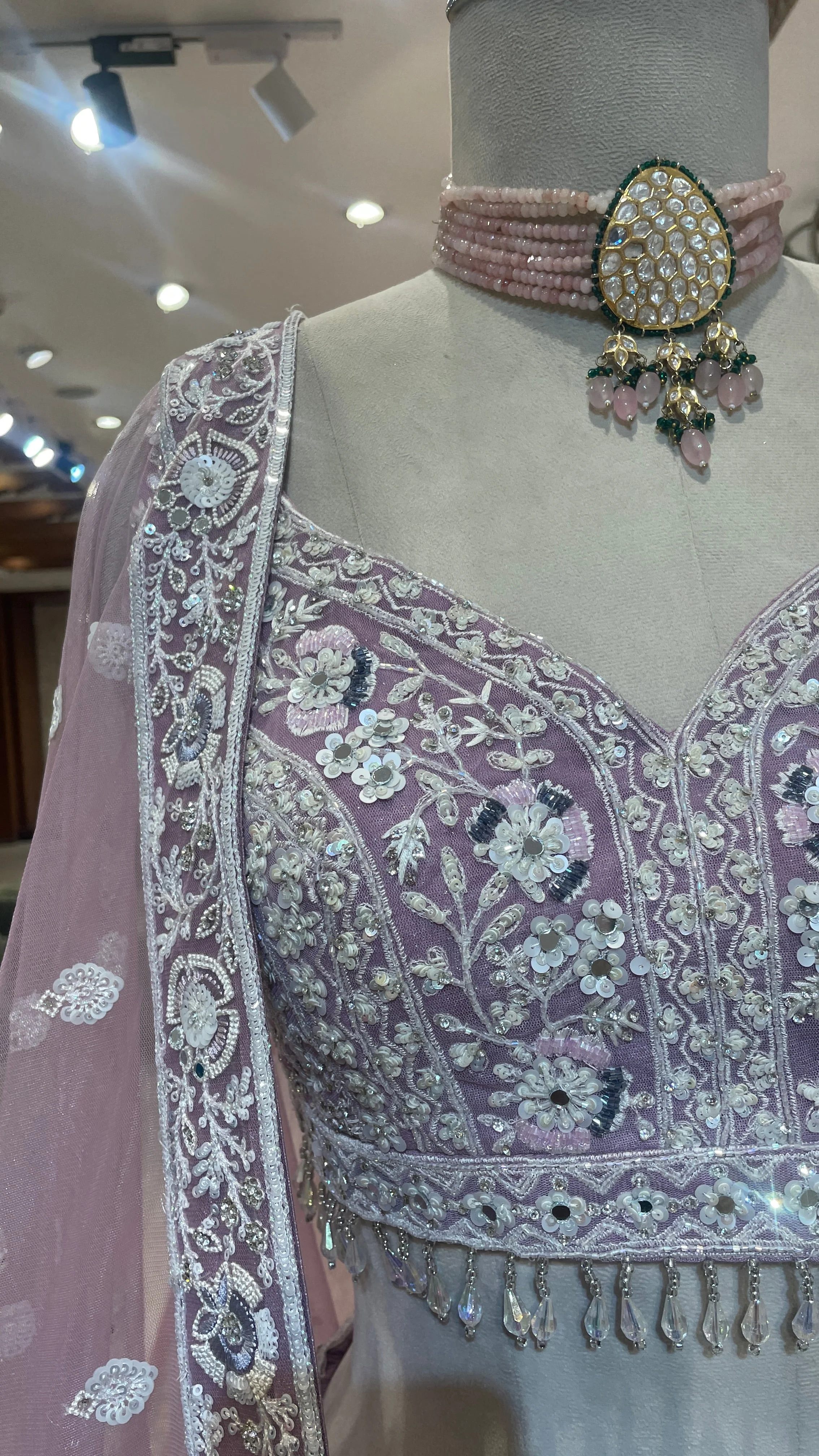 Lavender net lehenga with sequins cutdana and threadwork - Image 5