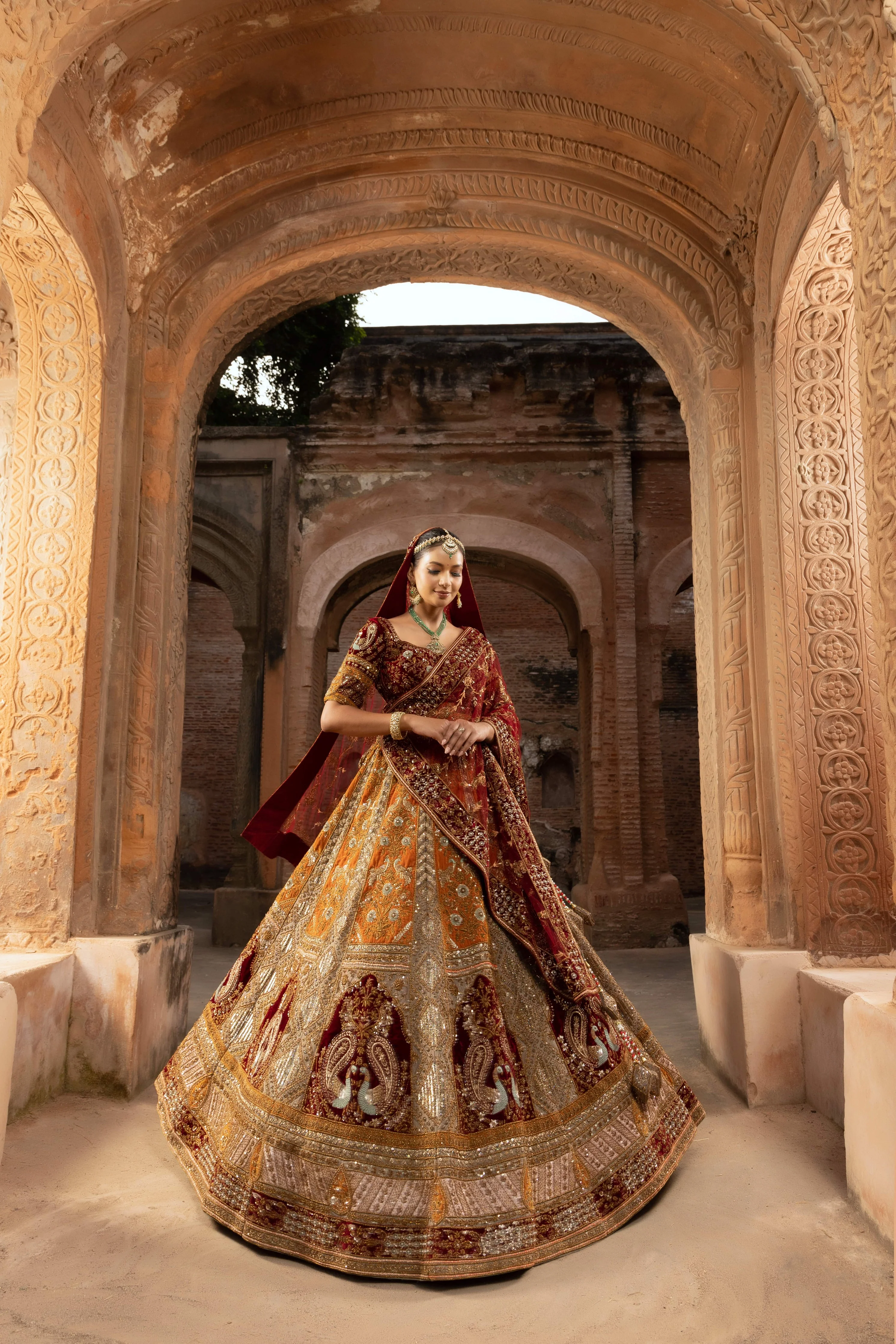 Legacy of Excellence Velvet Bridal Lehenga with Intricate Embroidery - Image 4