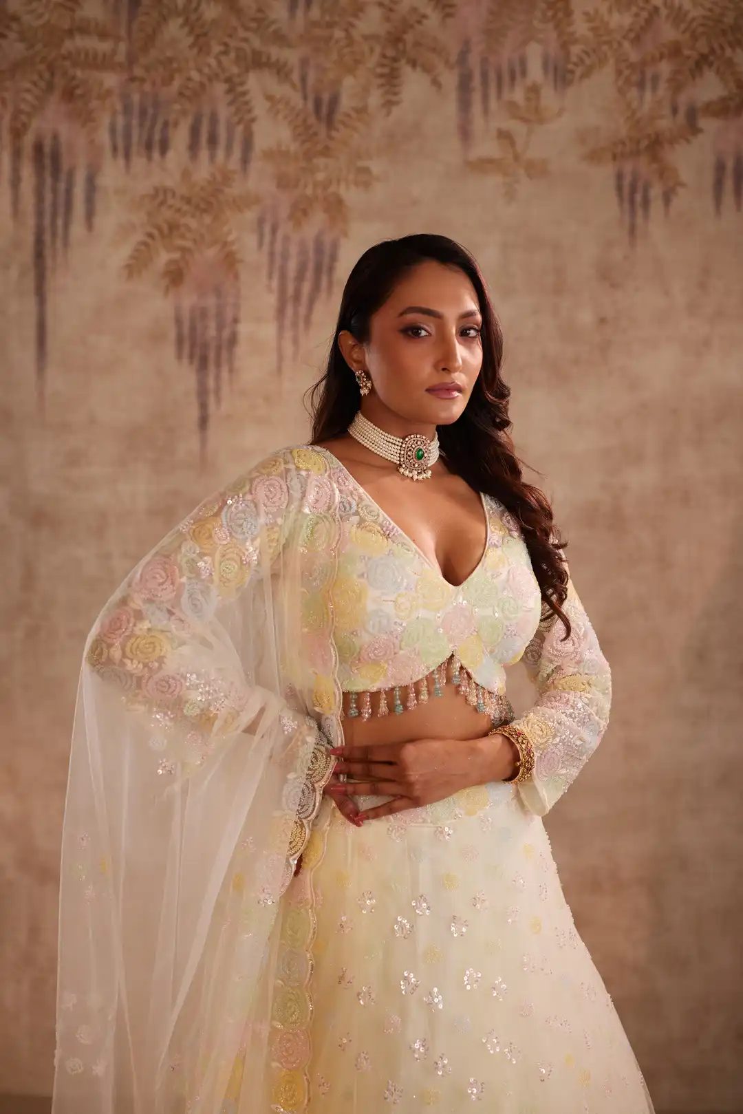 Lemon lehenga with embroidery spring blossoms - Image 3