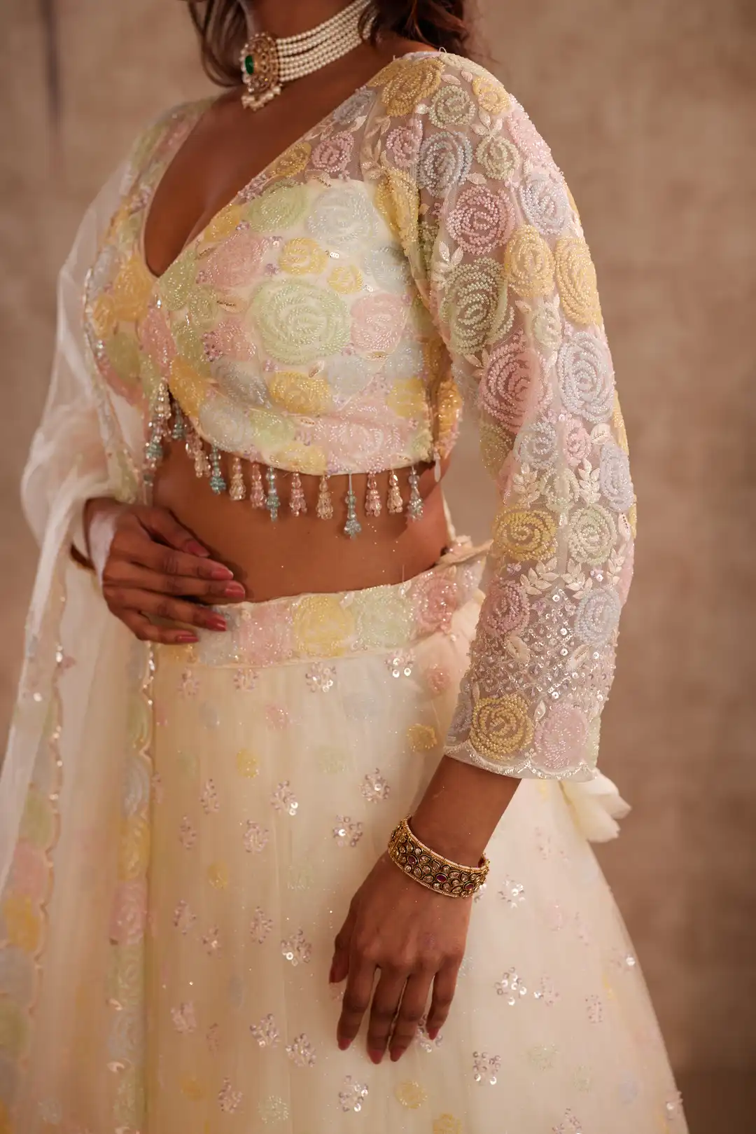 Lemon lehenga with embroidery spring blossoms - Image 6