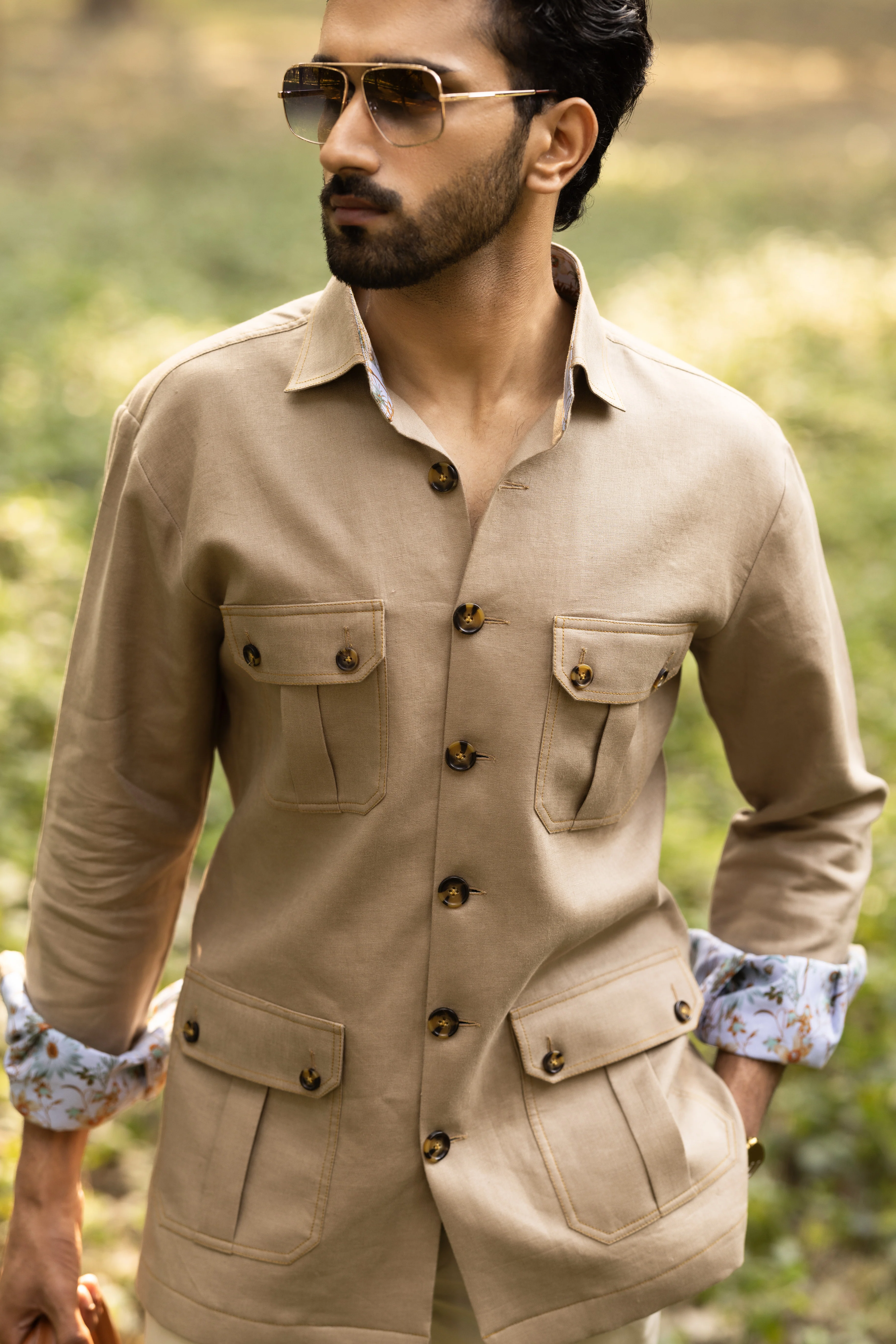 Light Brown Linen Safari Shirt - Image 2
