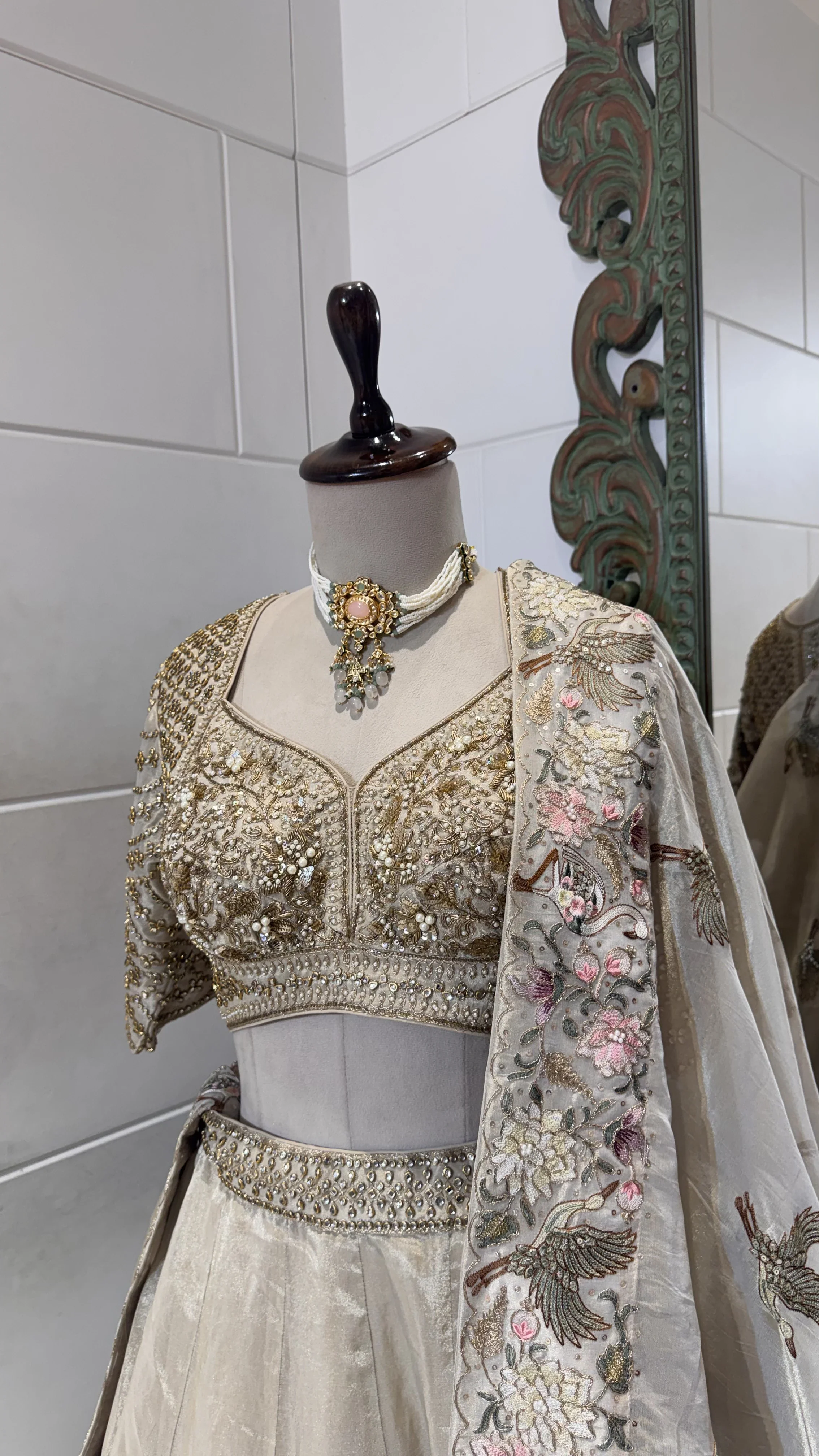 Light gold floral lehenga - Image 2