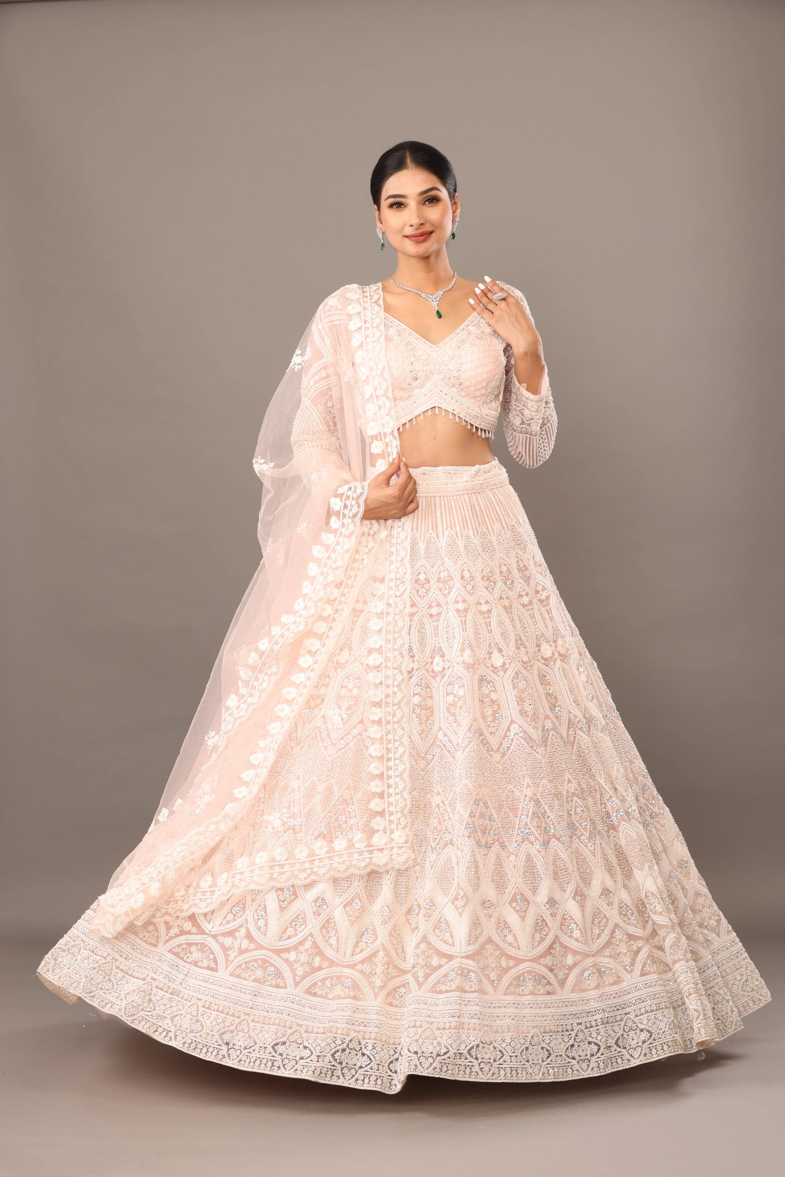 Light peach Net Base lehanga - Image 4