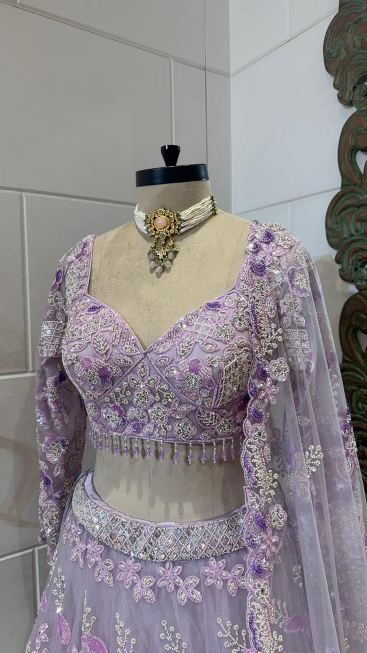 Lilac Embroidered Net Lehenga - Image 2