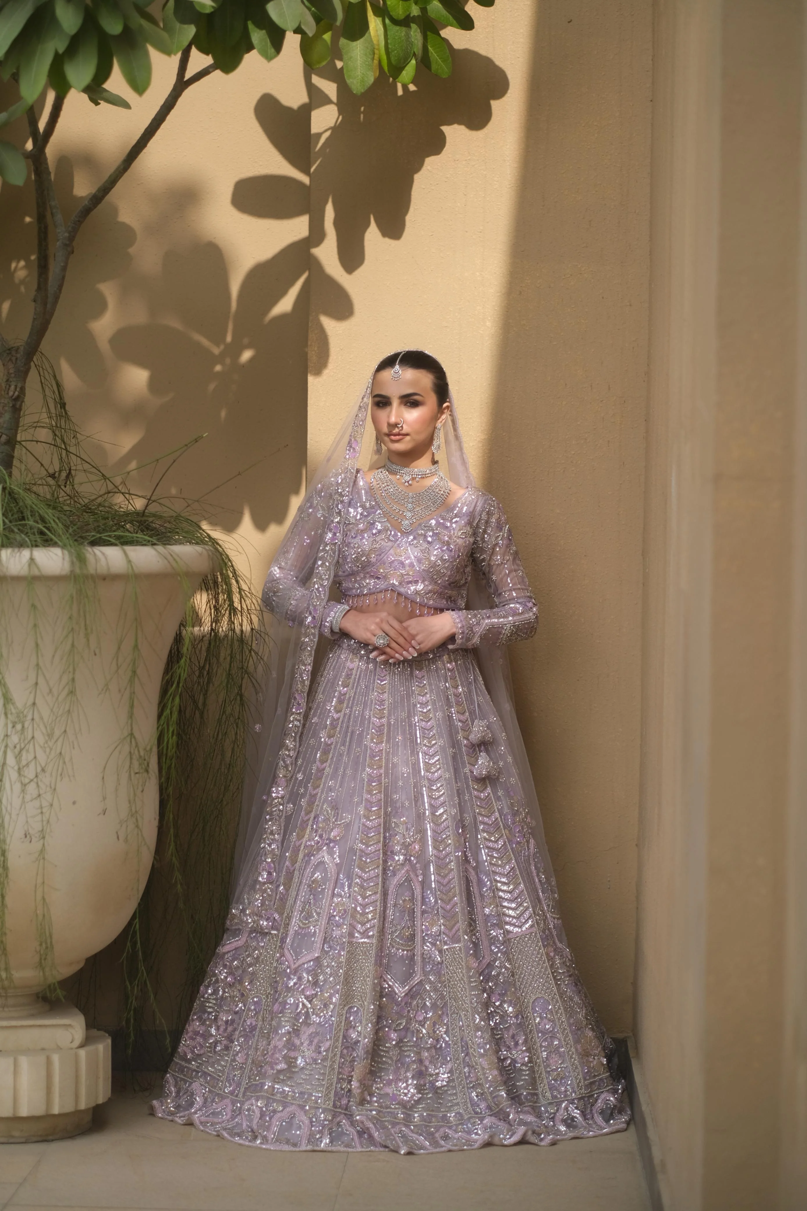 Lilac Net Lehenga with Floral Embellishments - Image 4