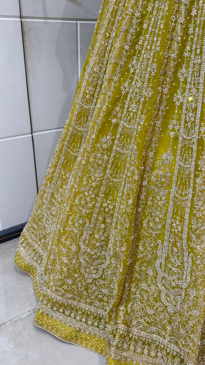 Lime Yellow Embroidered Lehenga with Intricate Zari Detailing - Image 3