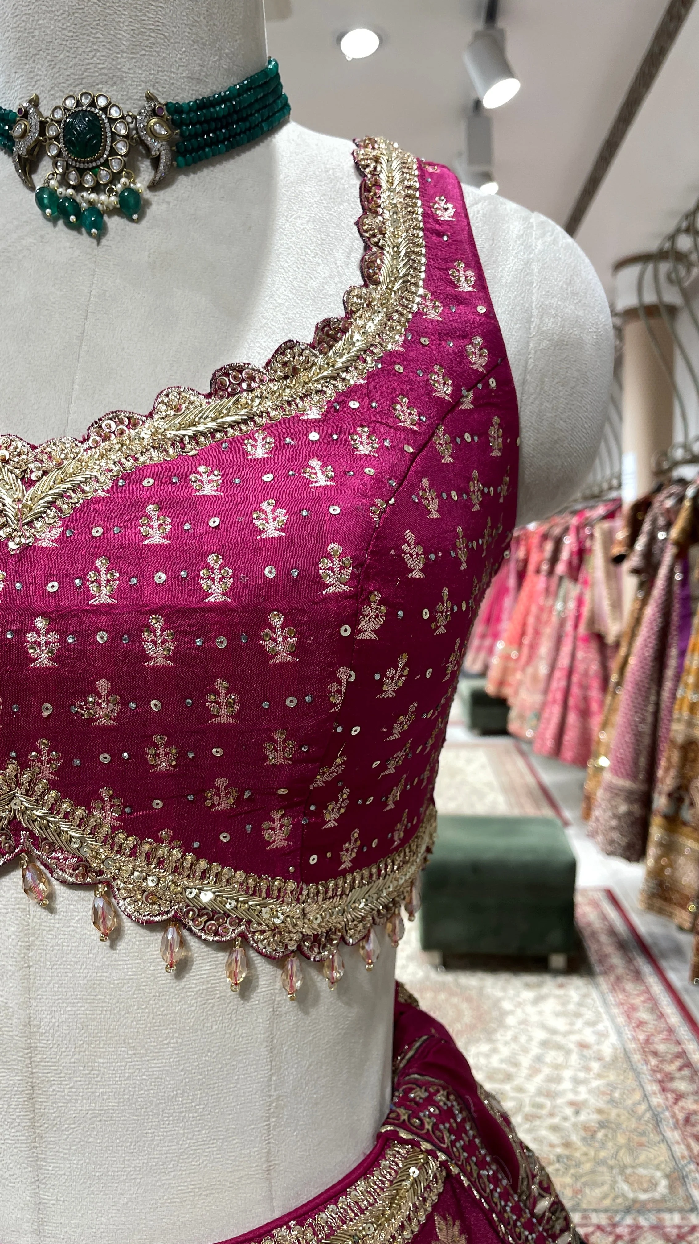 Magenta Banarasi silk lehenga with motifs - Image 2
