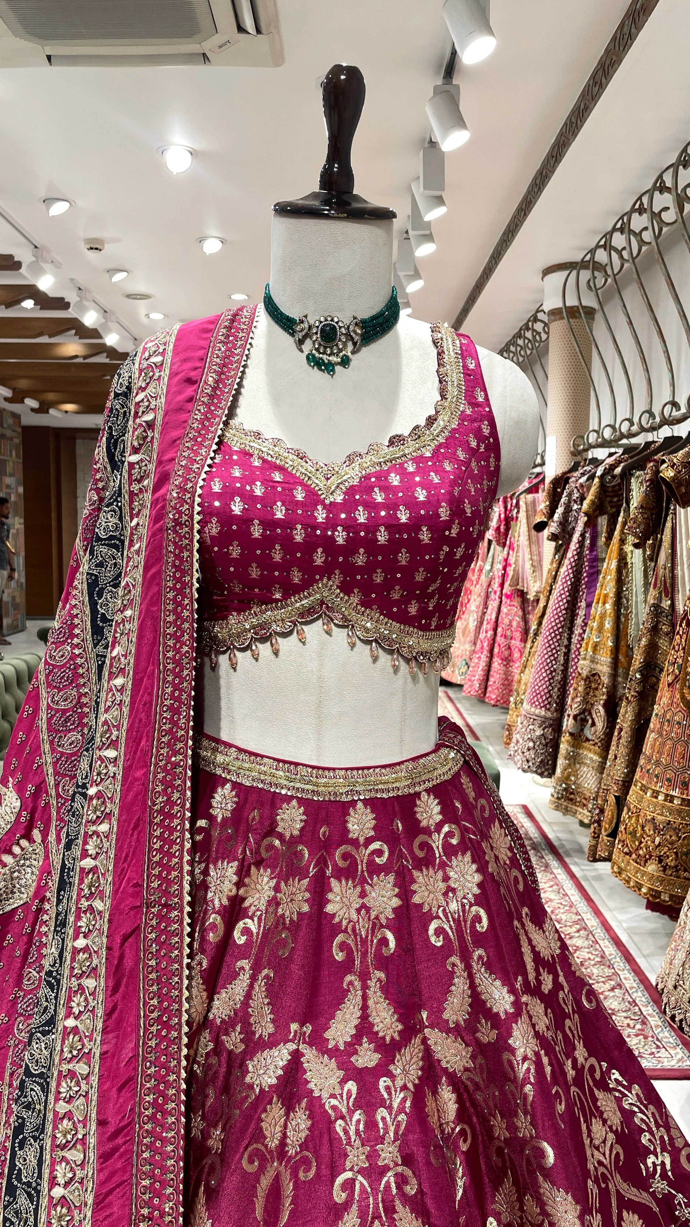 Magenta Banarasi silk lehenga with motifs - Image 4