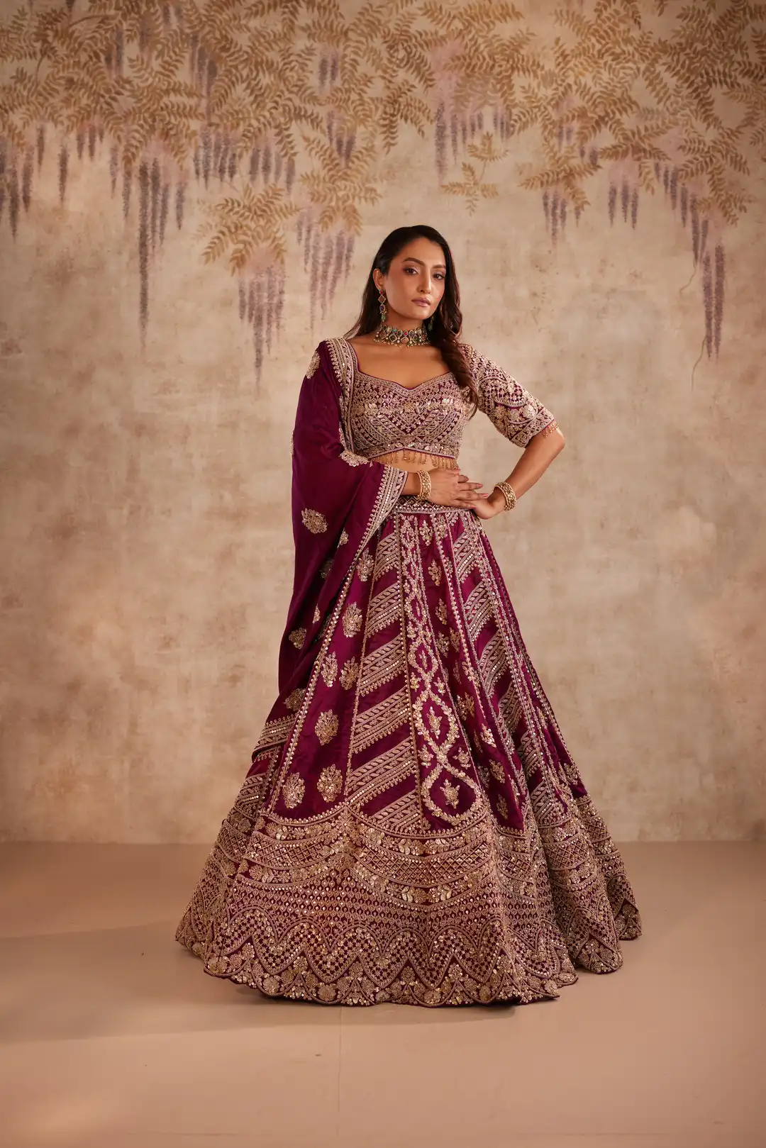 Magenta embroidered lehenga - Image 3