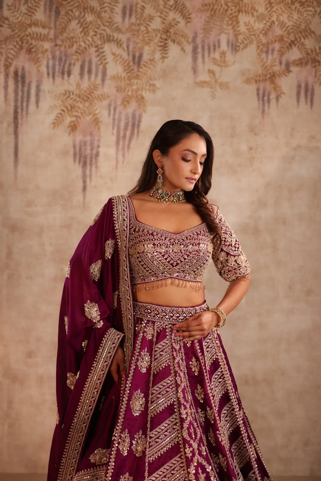 Magenta embroidered lehenga - Image 4