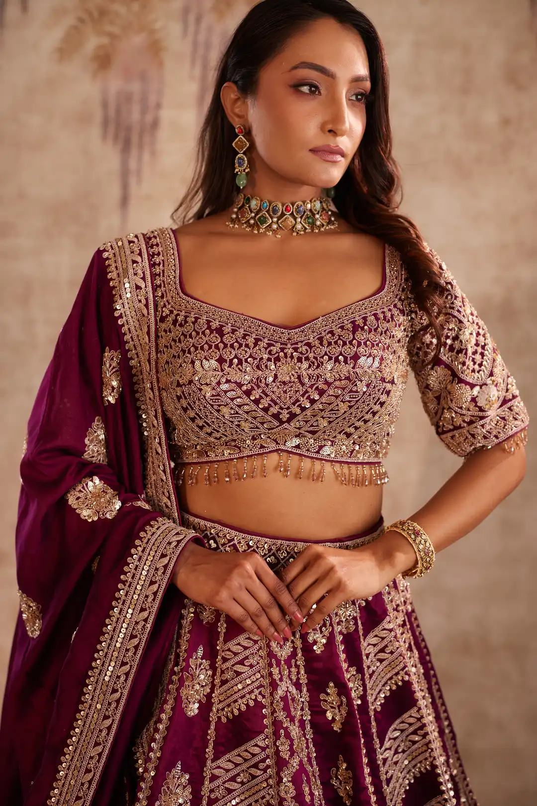 Magenta embroidered lehenga - Image 5