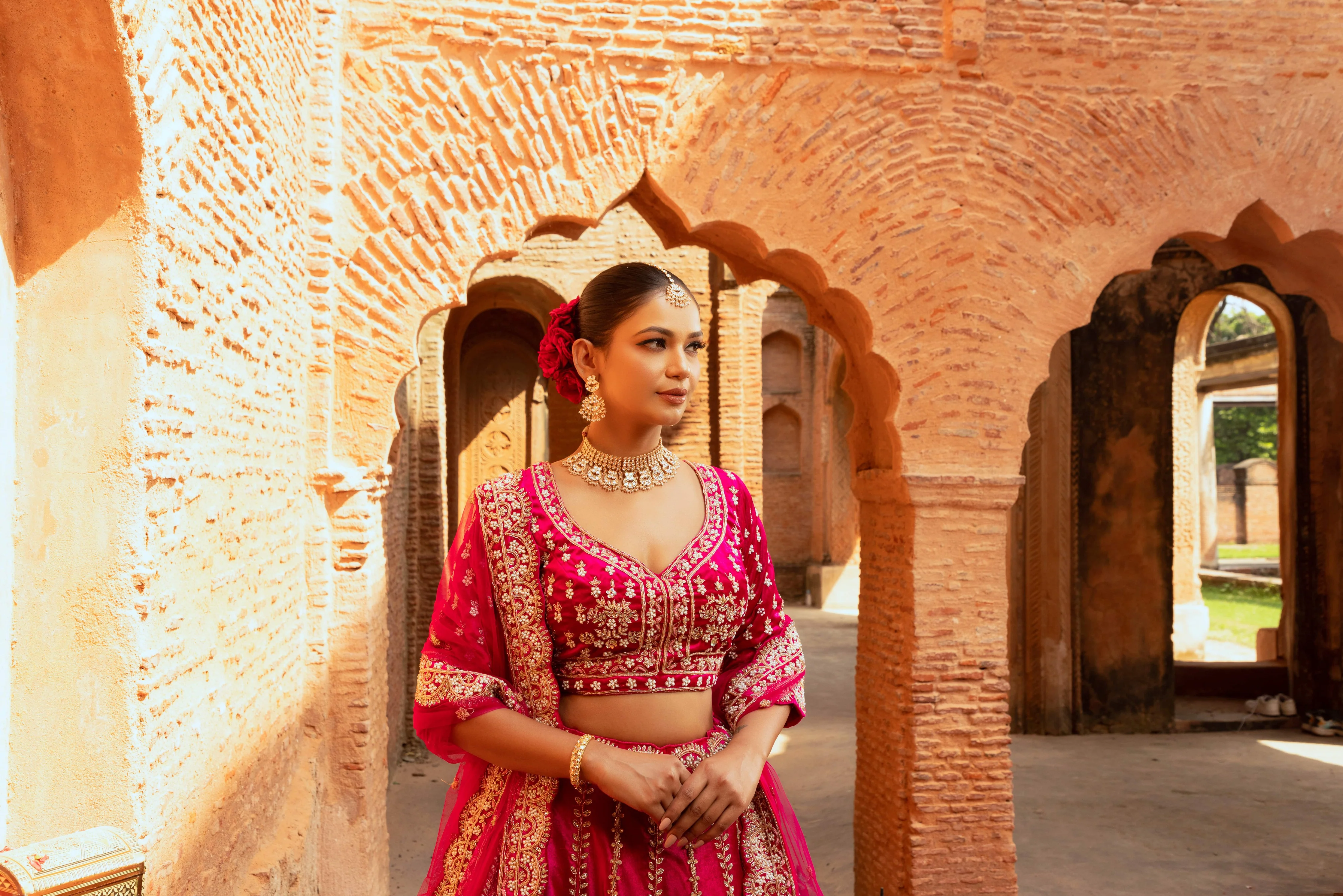 Magenta Velvet Bridal Lehenga - Image 3