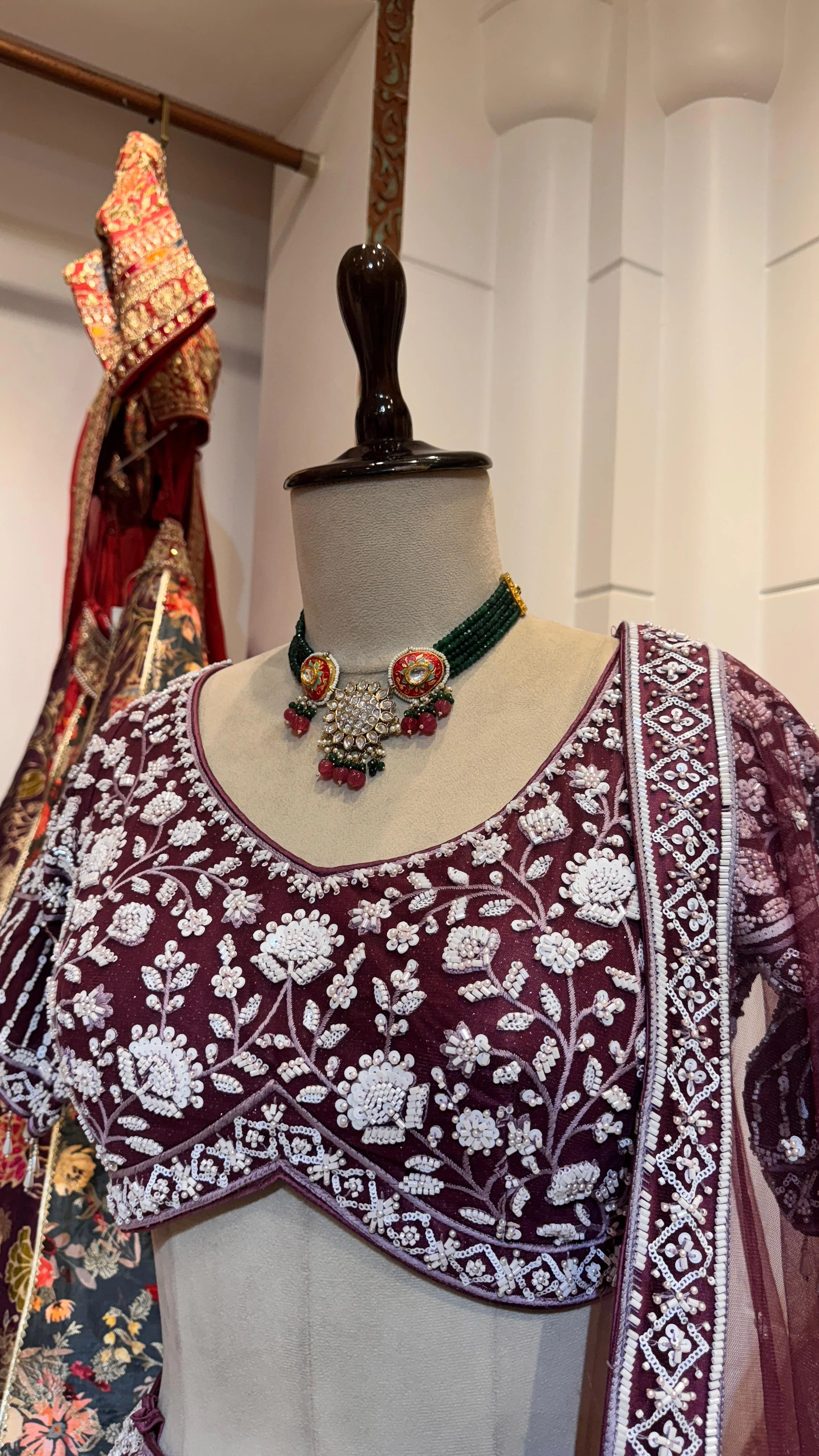 Maroon Pearl Lehenga - Image 2