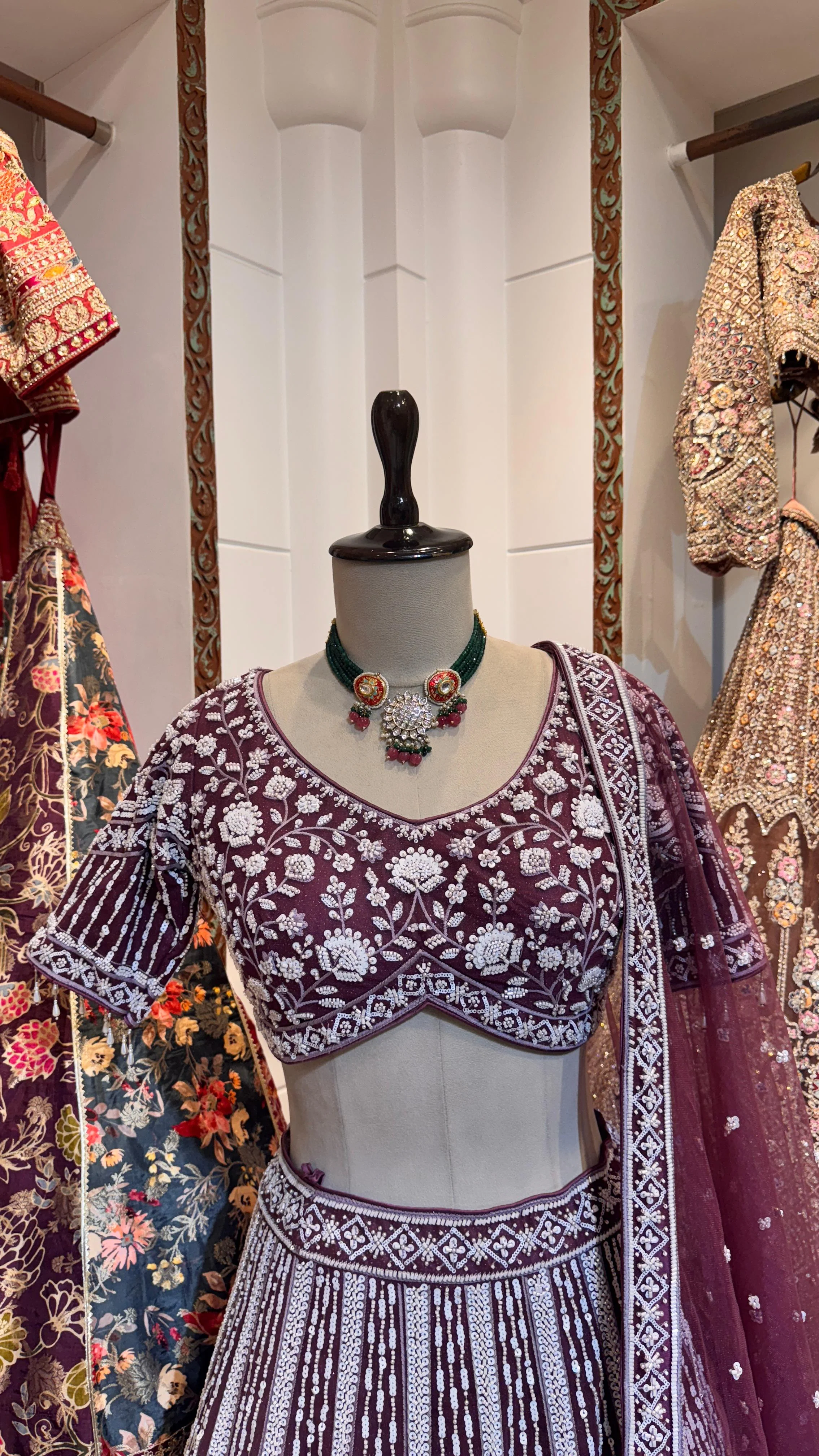 Maroon Pearl Lehenga - Image 3