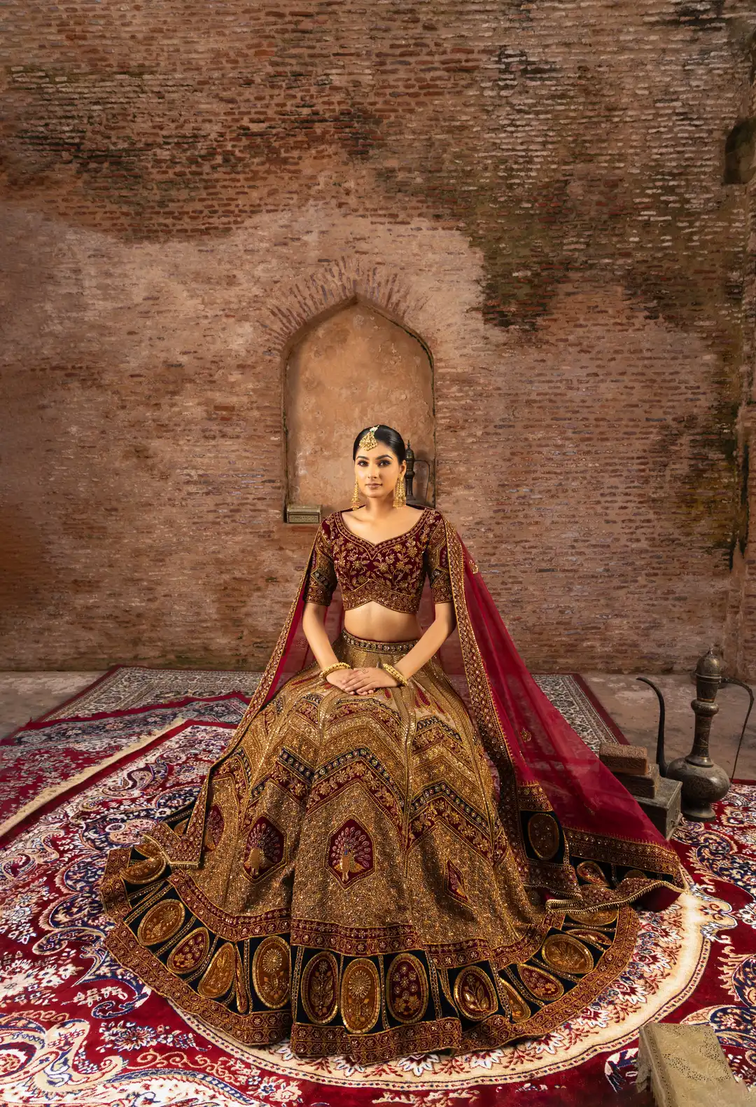 Marwari Silk Bridal Lehenga with Zardozi Embroidery - Image 3