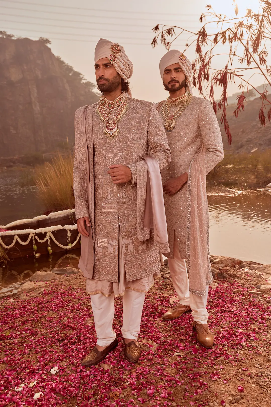 Mauve handwoven silk embroidered Sherwani set - Image 4