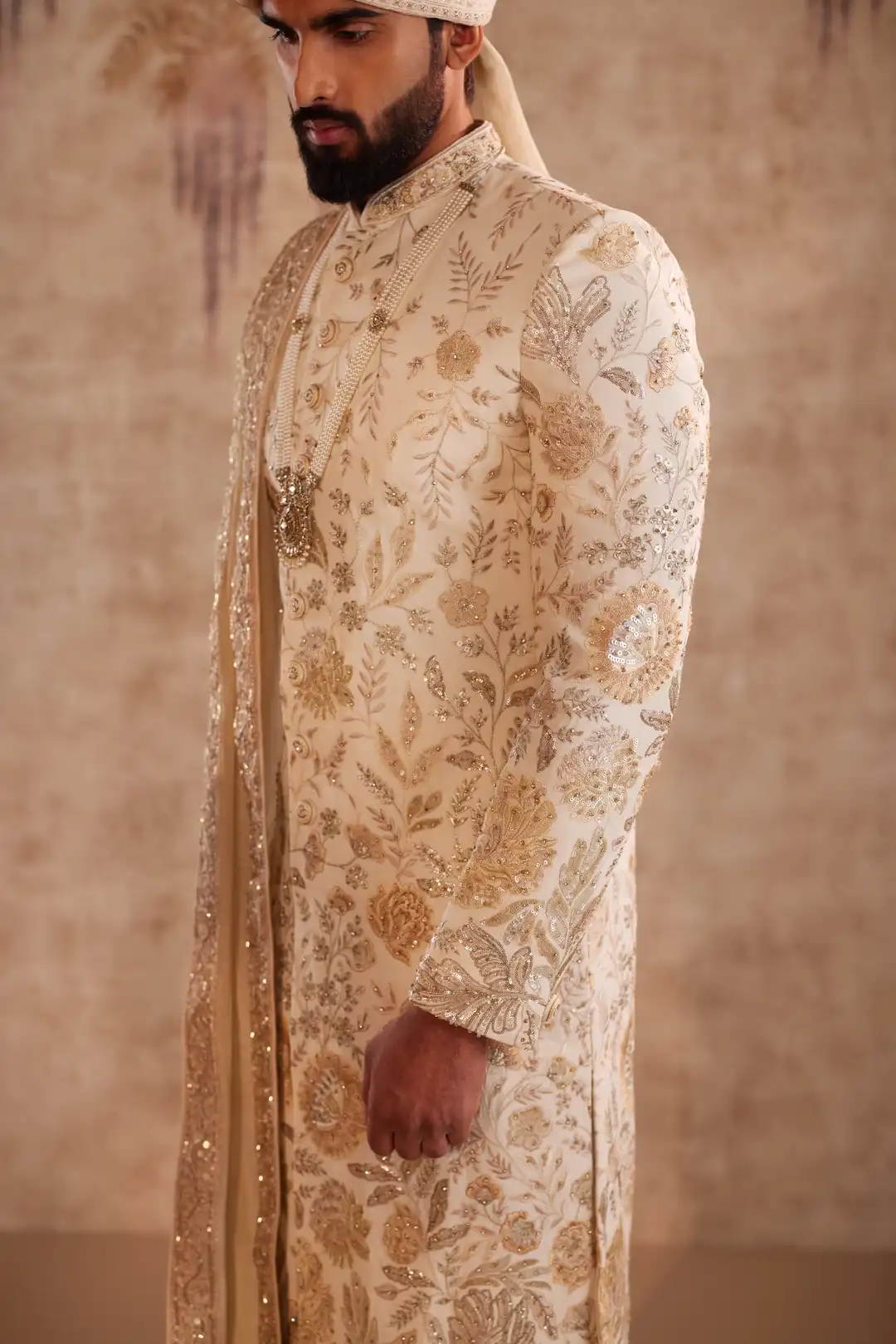 Mauve net lehenga with multi color beadwork - Image 6