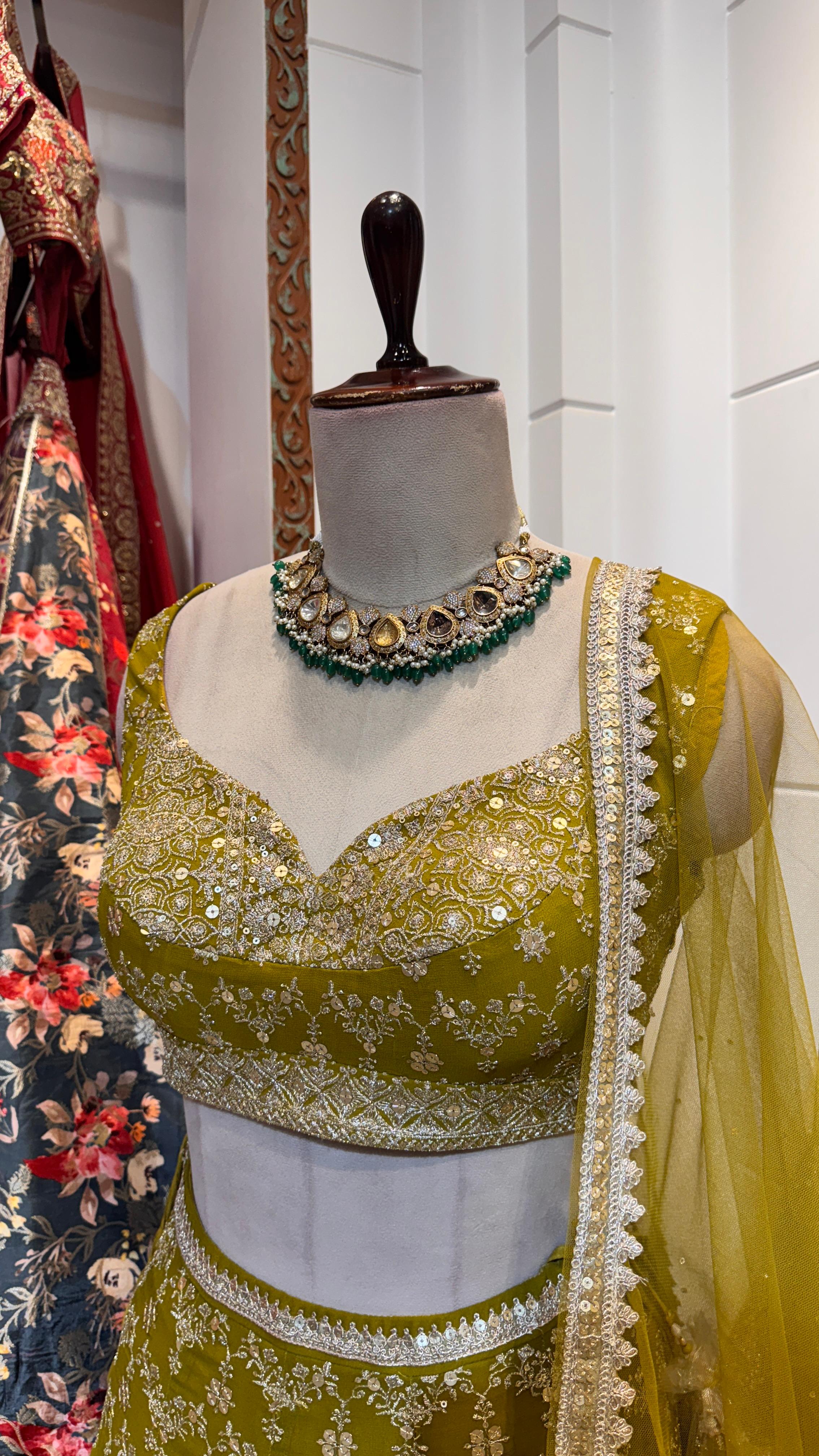 Mehendi green lehenga Media - Image 3
