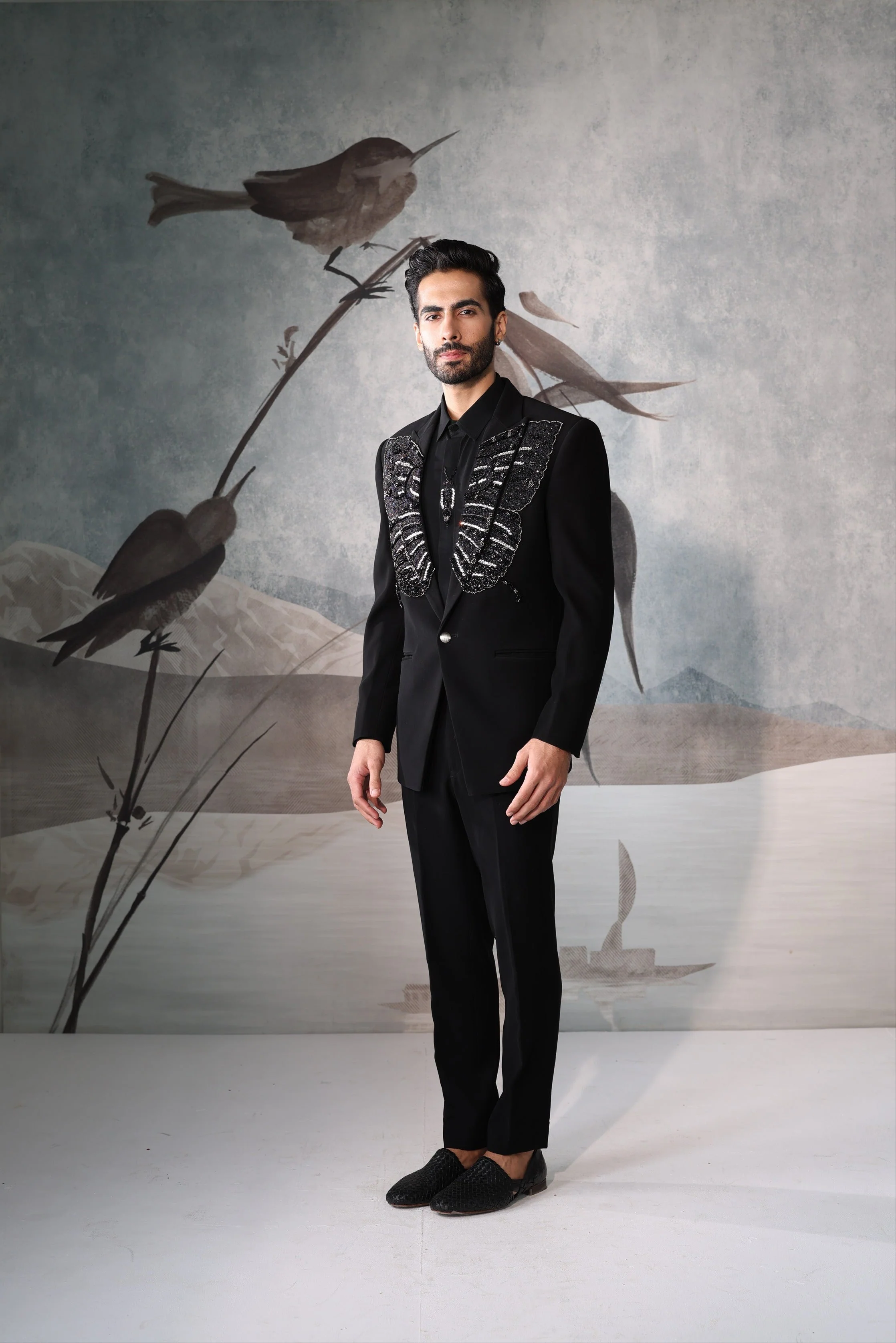 Men’s Black Designer Tuxedo Suit with Embroidered Lapel - Image 4