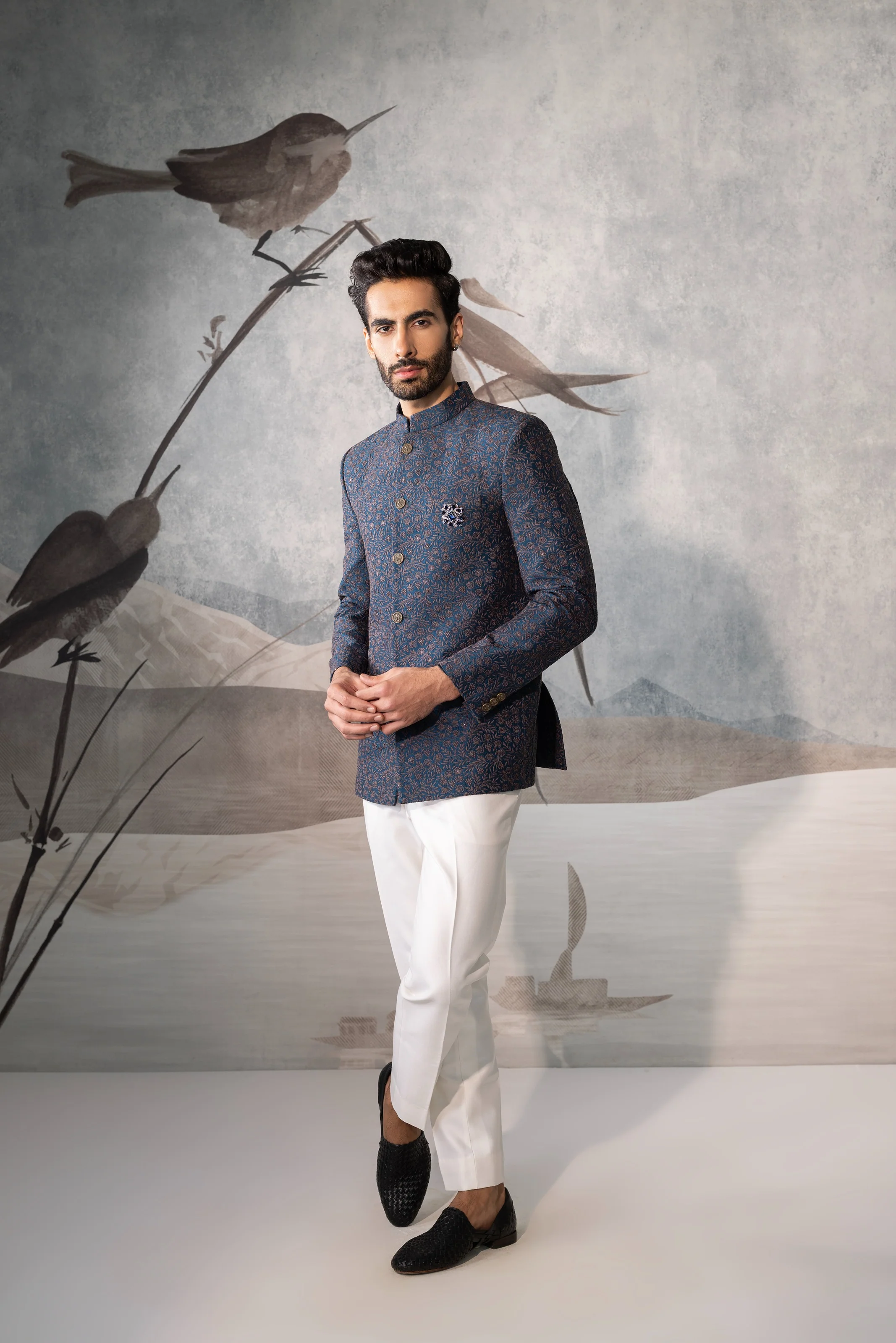 Men’s Teel Blue Bandhgala Jacket - Image 2