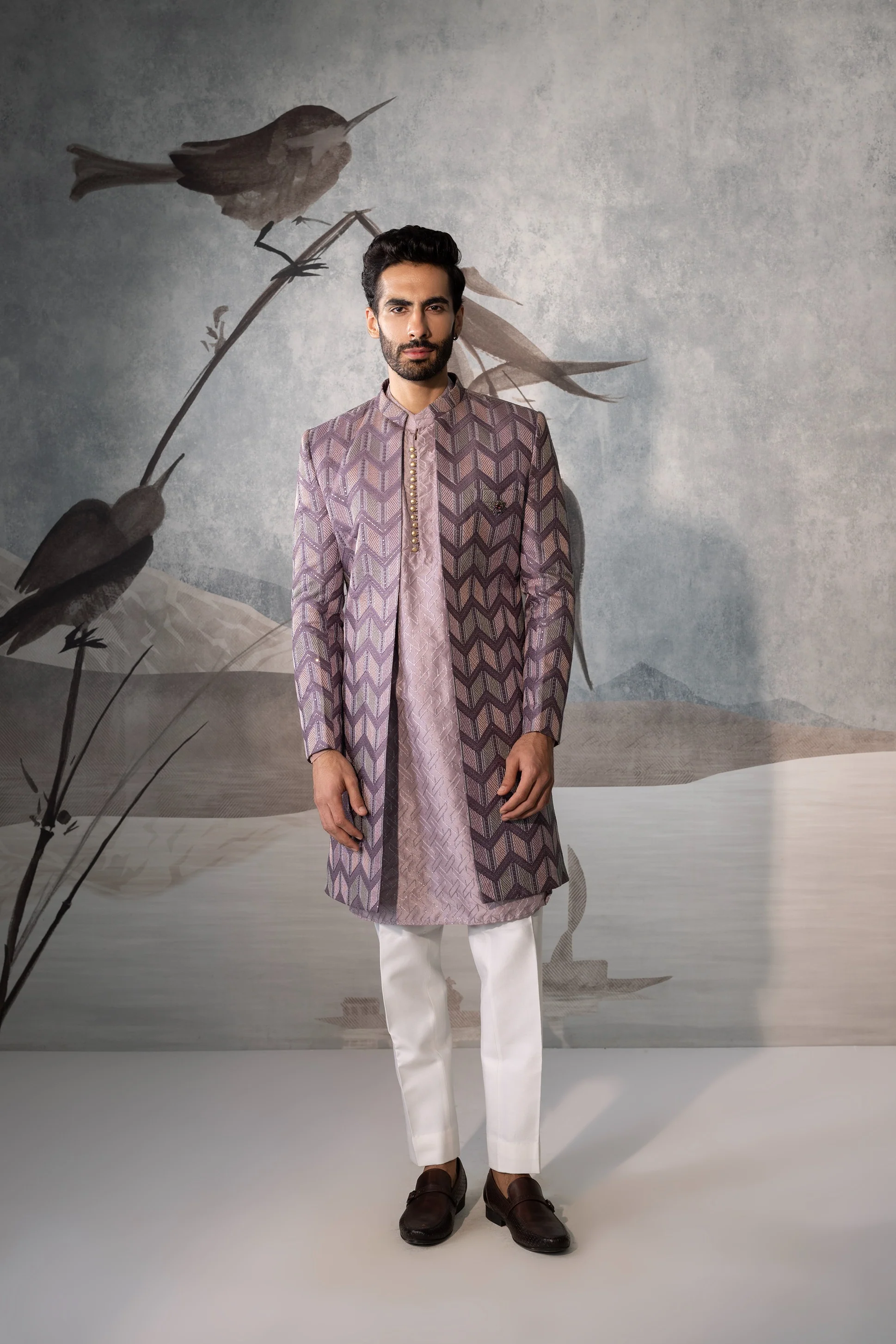 Men’s Lavender Indo Western Jacket Set - Image 2