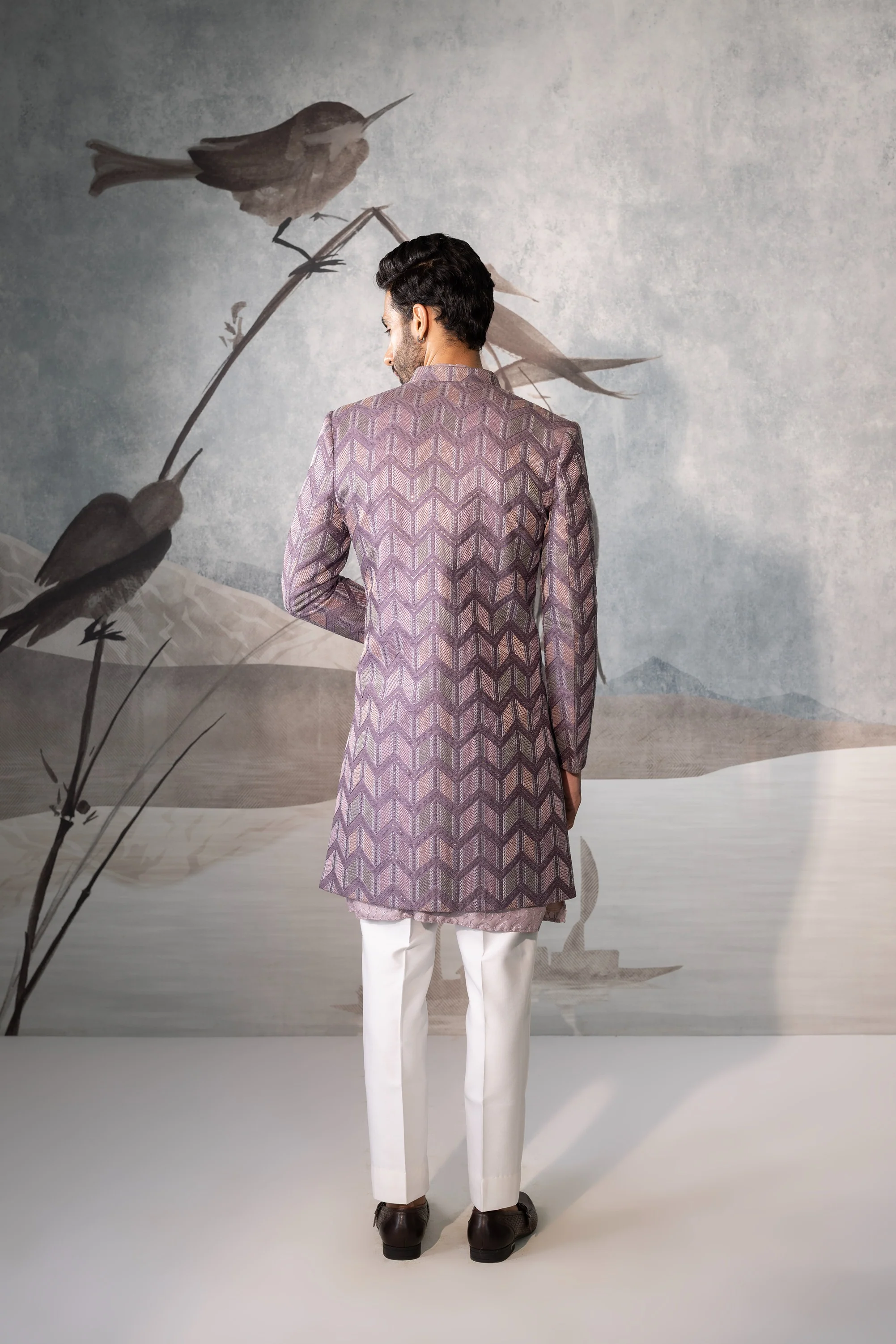 Men’s Lavender Indo Western Jacket Set - Image 3