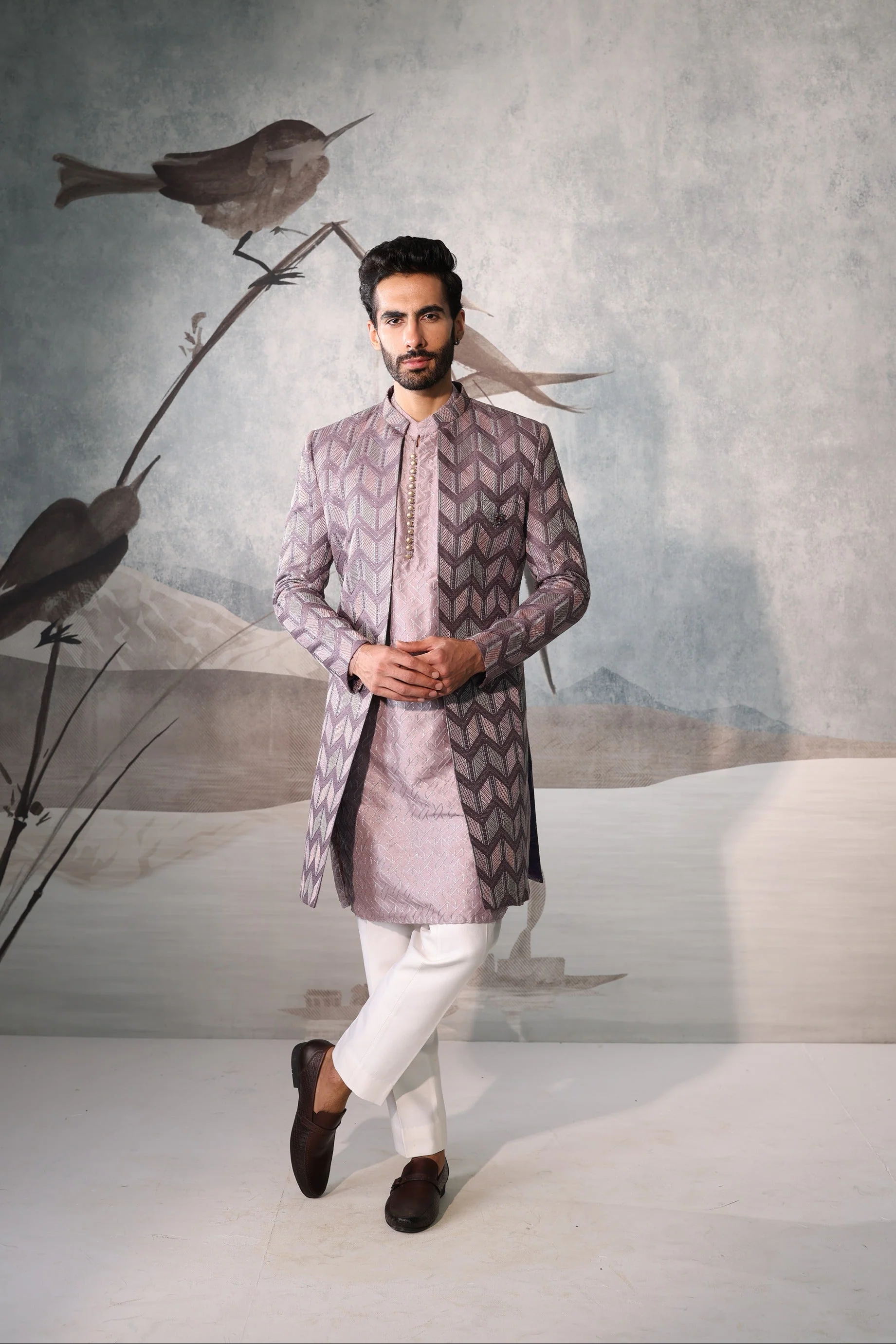 Men’s Lavender Indo Western Jacket Set - Image 4