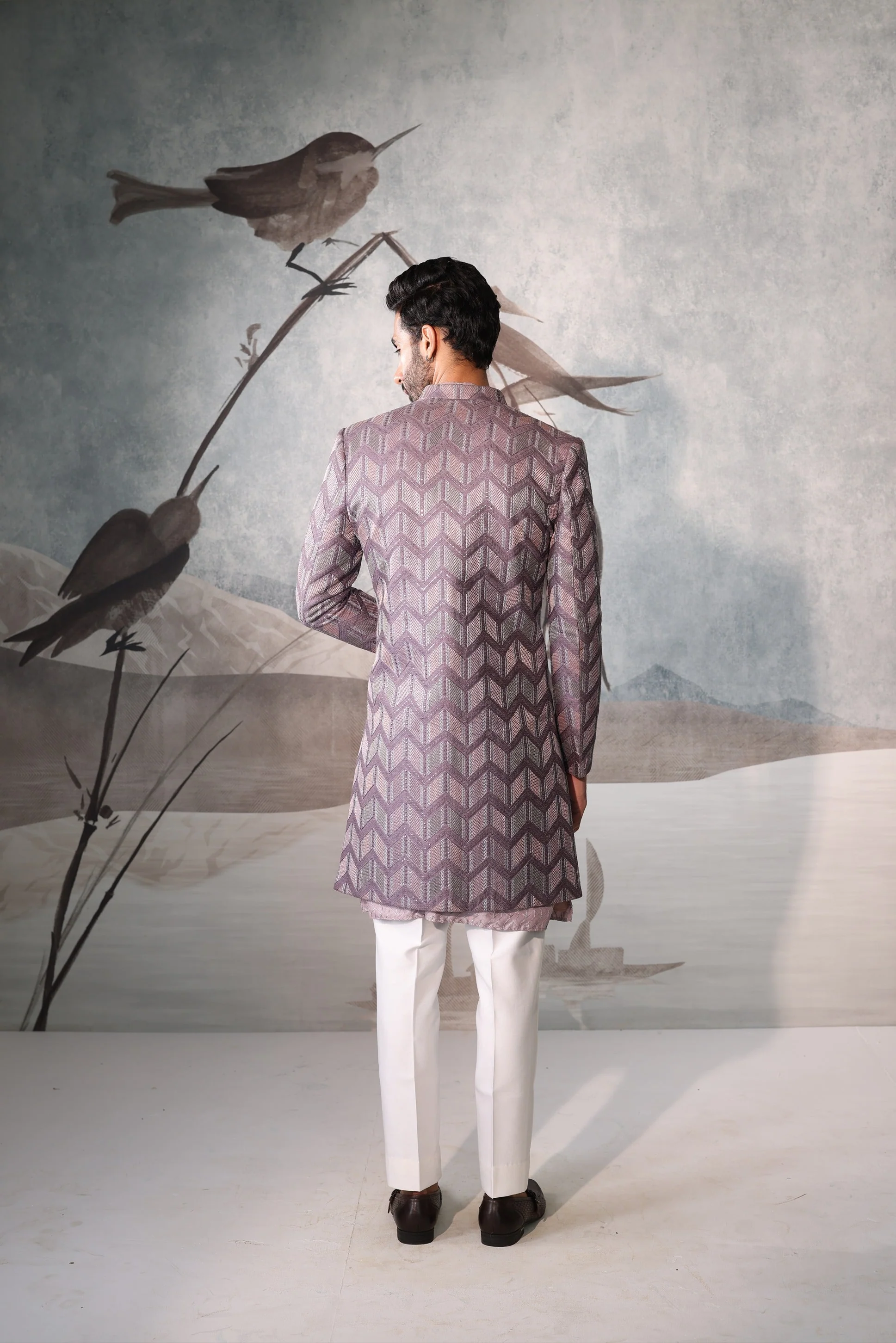 Men’s Lavender Indo Western Jacket Set - Image 5
