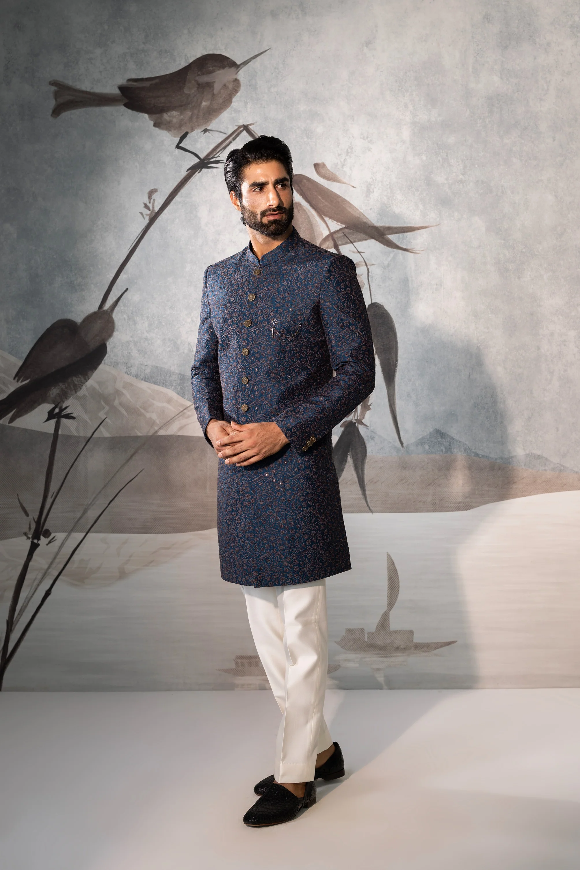 Men’s Navy Blue Indo Western - Image 2