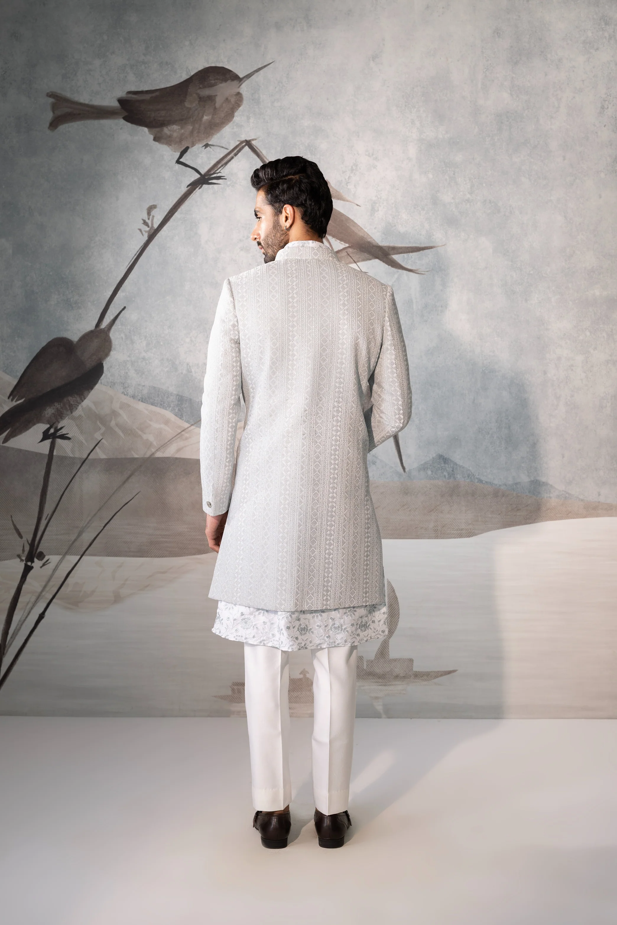 Men’s Mint blue Indo Western Sherwani for Groom - Image 2