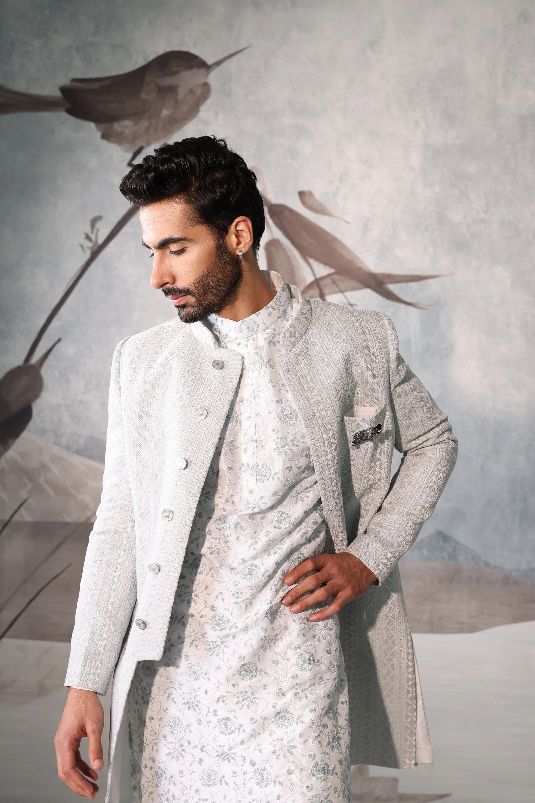 Men’s Mint blue Indo Western Sherwani for Groom - Image 3