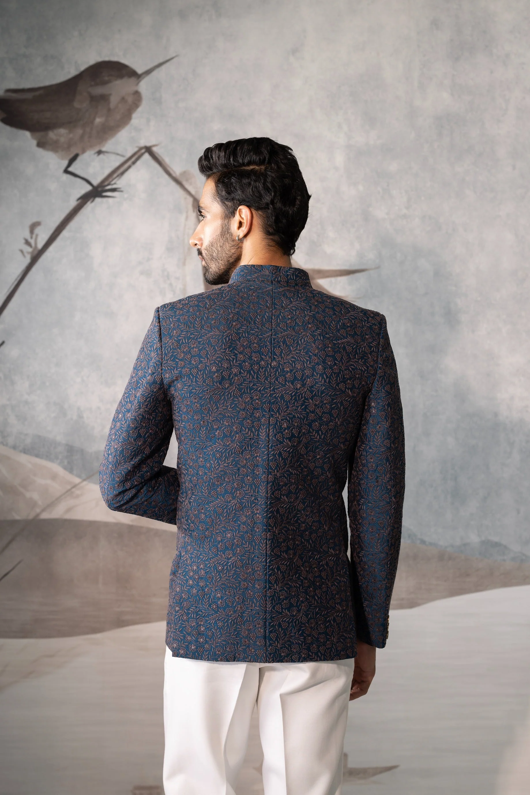 Men’s Teel Blue Bandhgala Jacket - Image 3