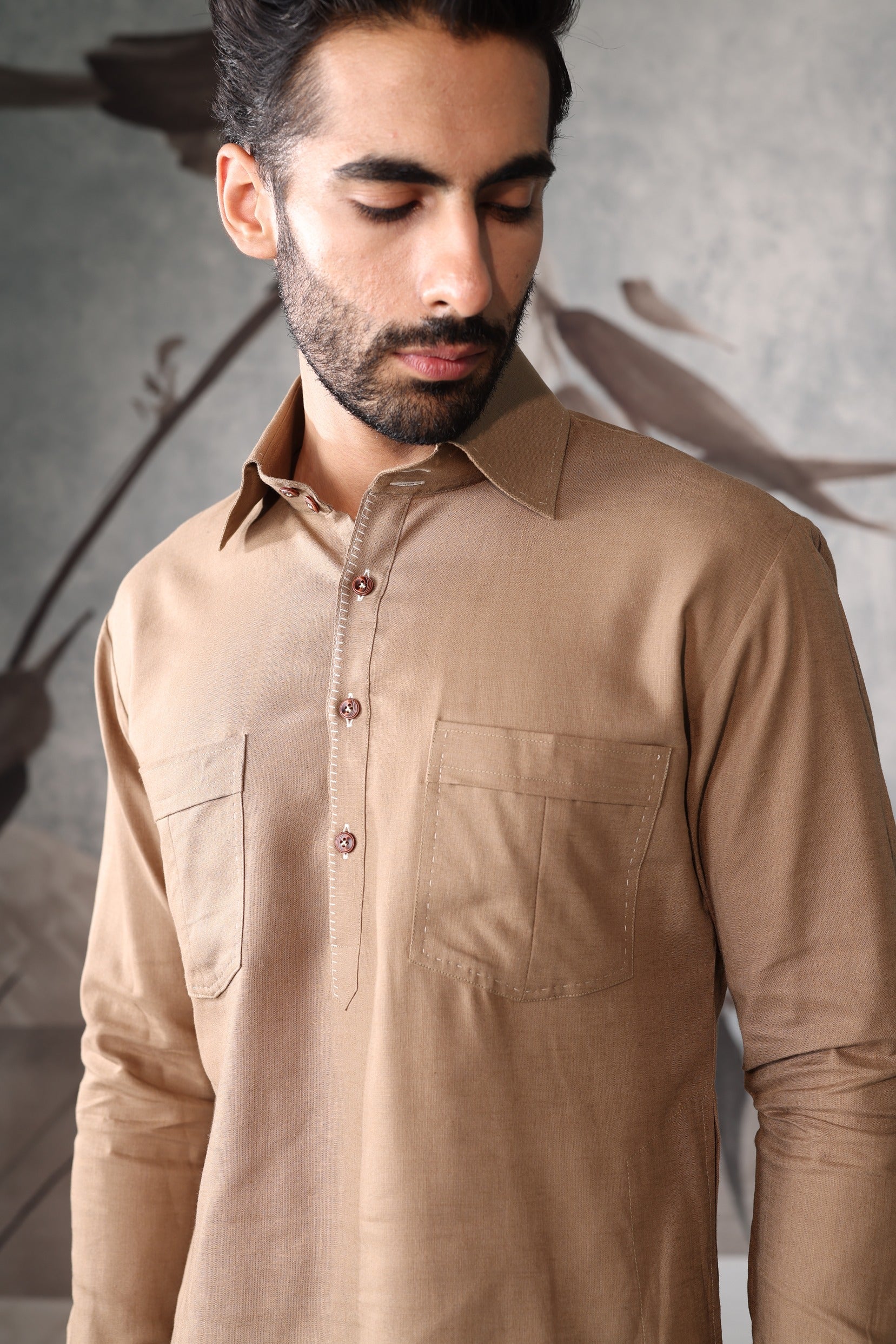Men's Beige linen saif kurta set - Image 4