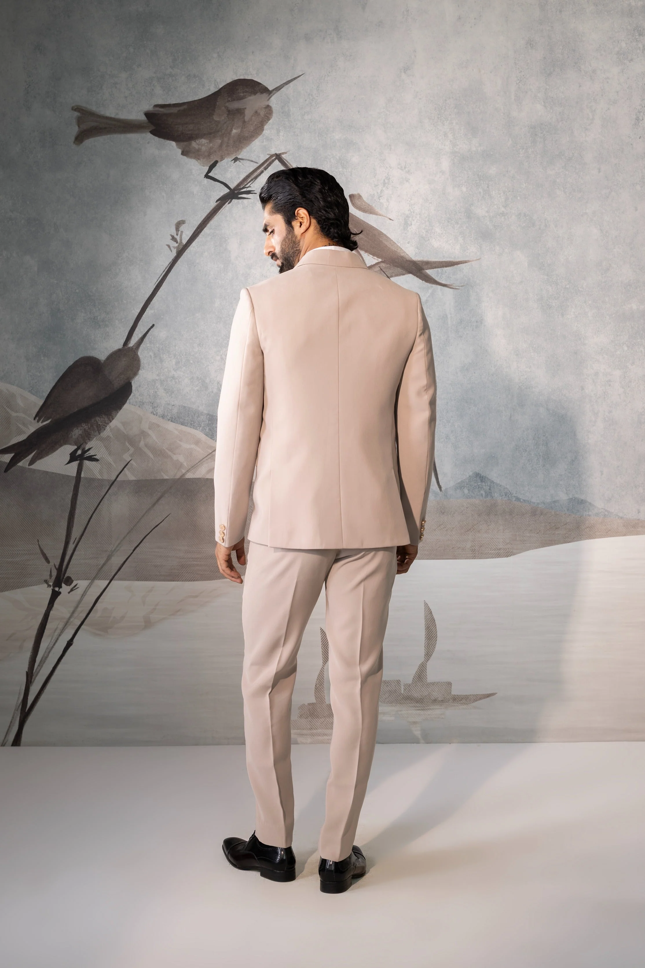 Men's Beige Wedding Tuxedo Suit with Blazer - Image 5