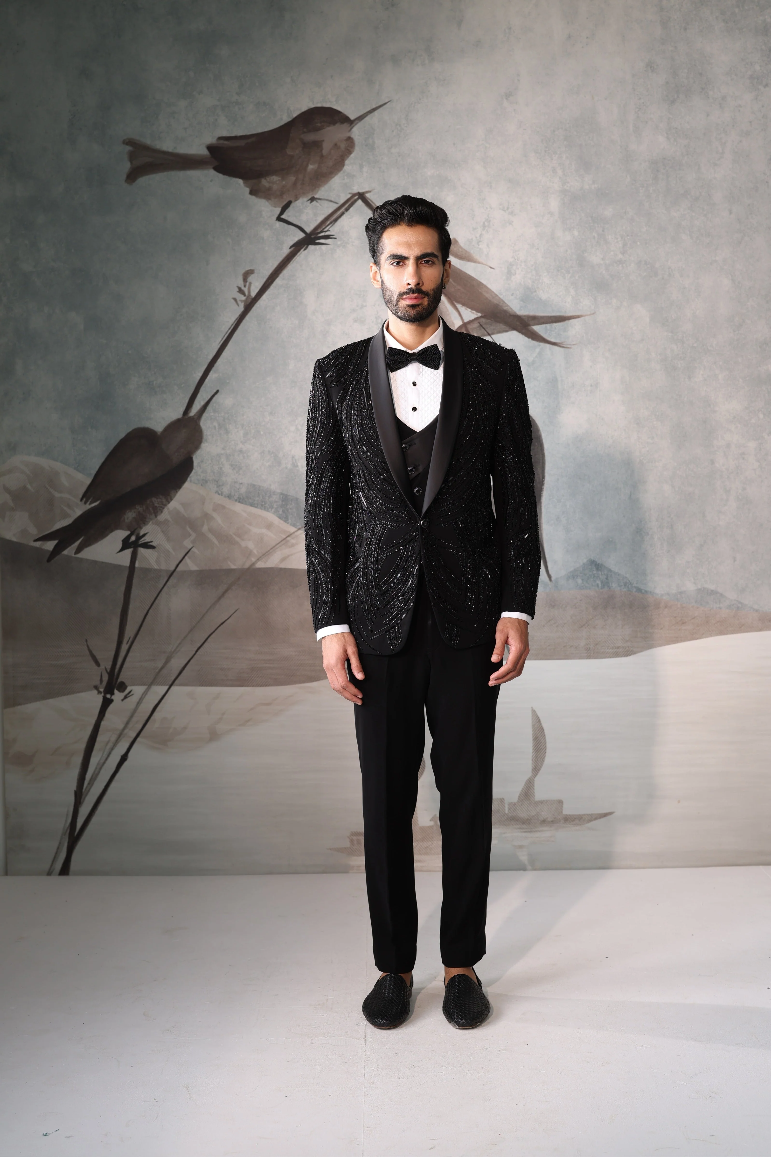 Men's Black Tuxedo Suit with Embellishment - Image 2