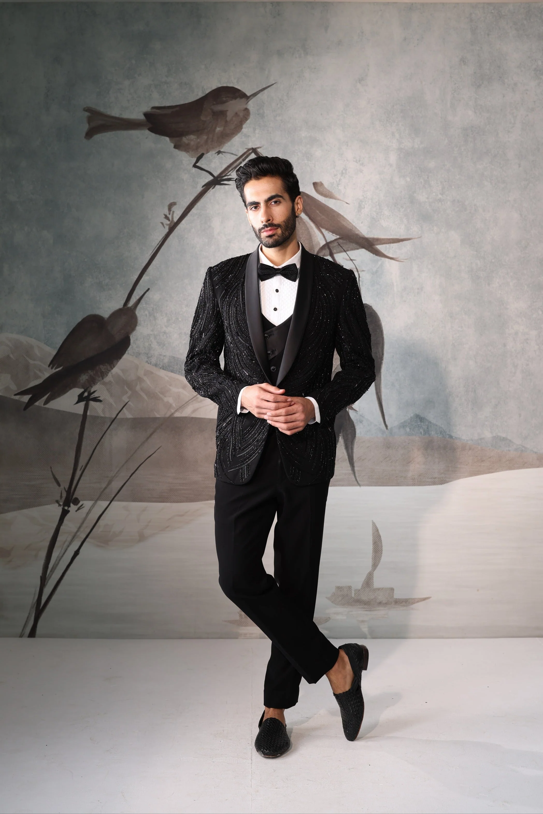 Men's Black Tuxedo Suit with Embellishment - Image 3